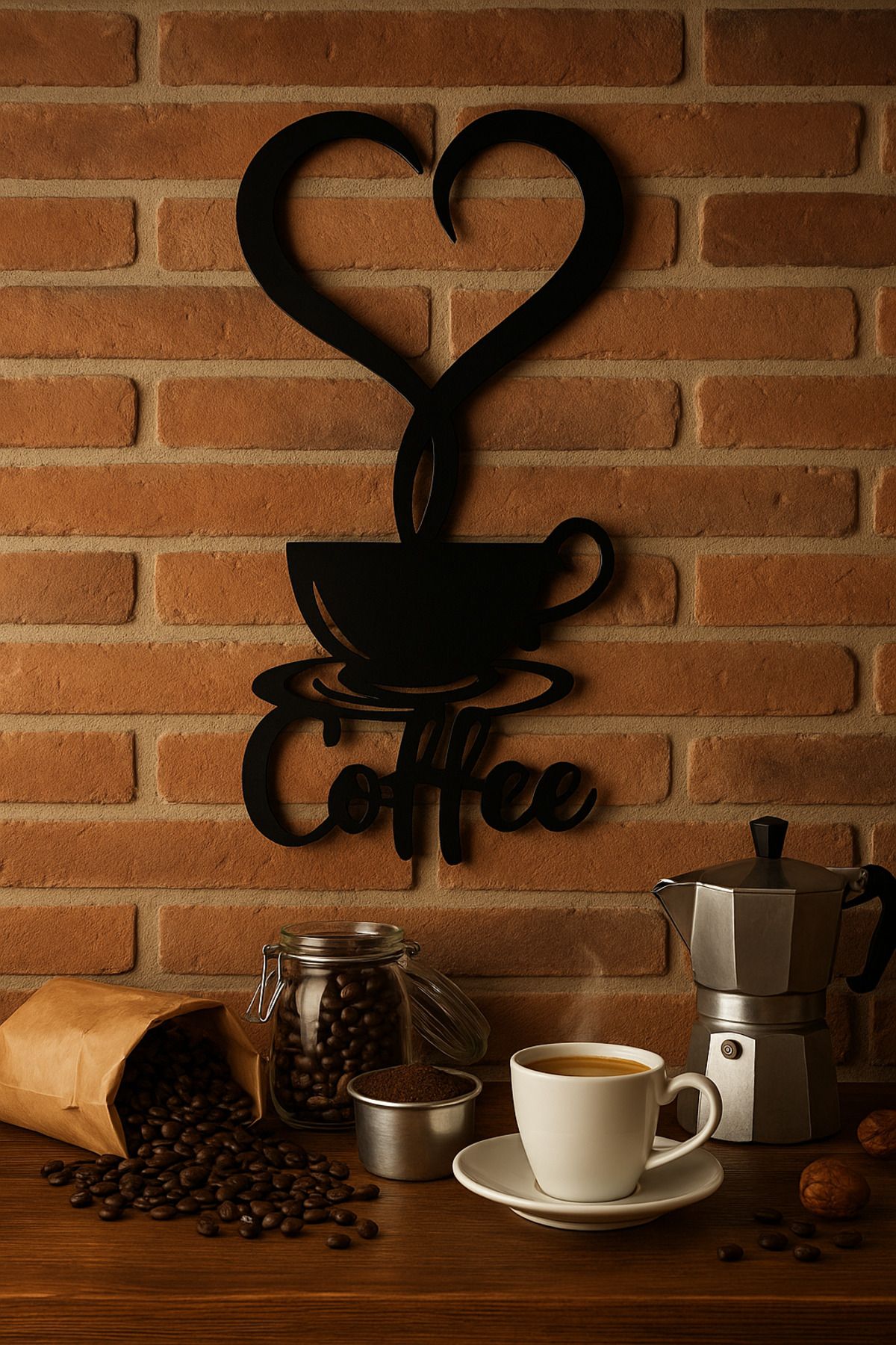 mutes 3D Kalp Cafe Bardak Duvar Süsü - 701