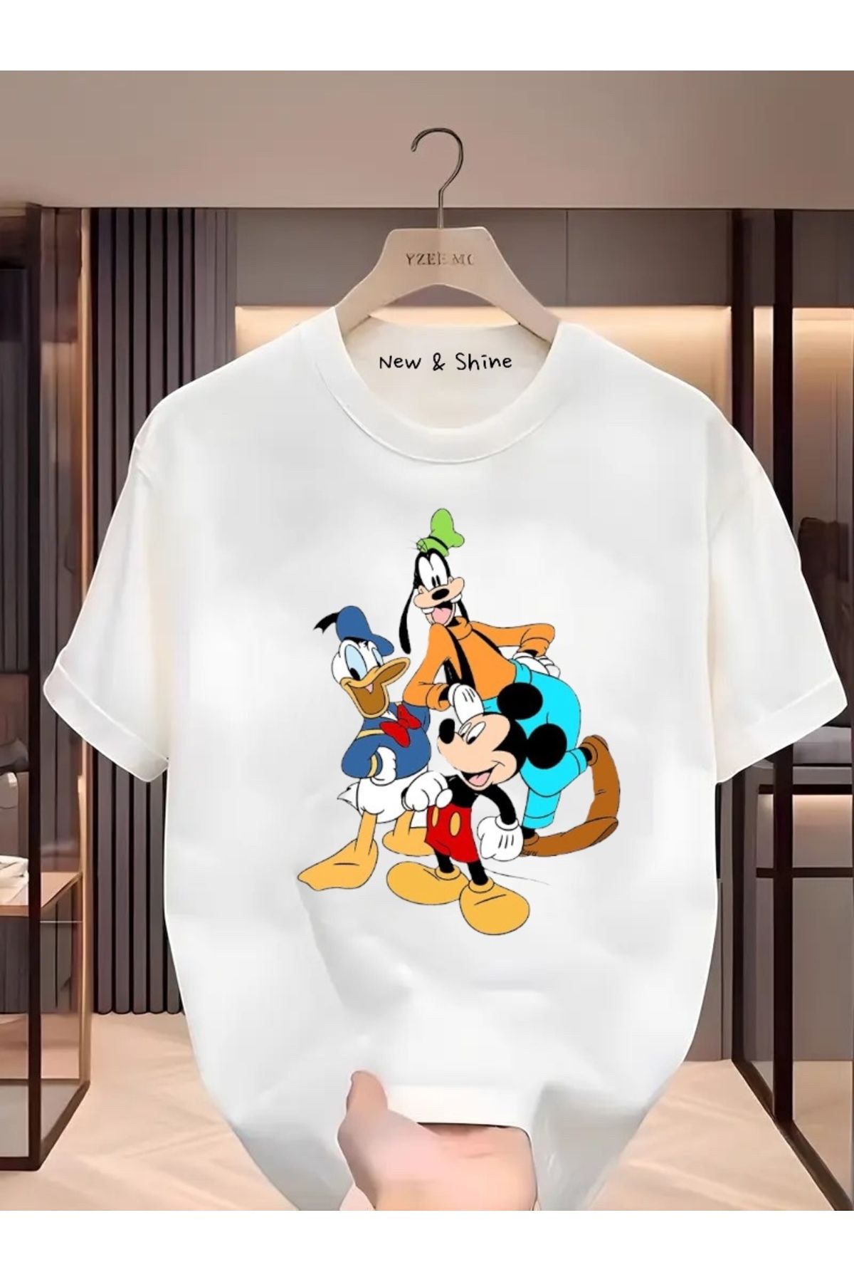New Shine Mickey Mouse Donald Duck Goofy Baskılı Oversize T-Shirt