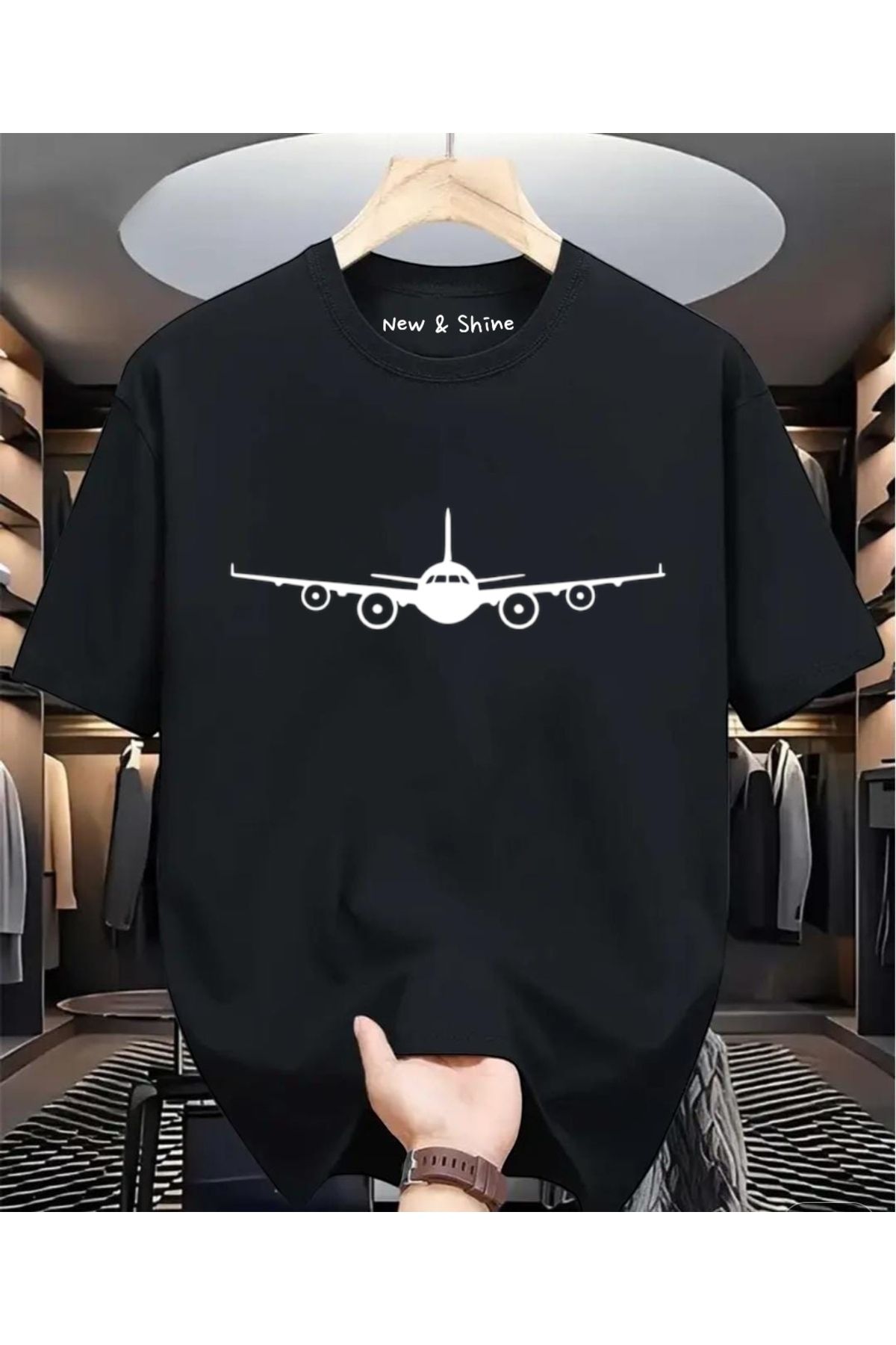 New Shine Uçak Baskılı Oversize T-Shirt