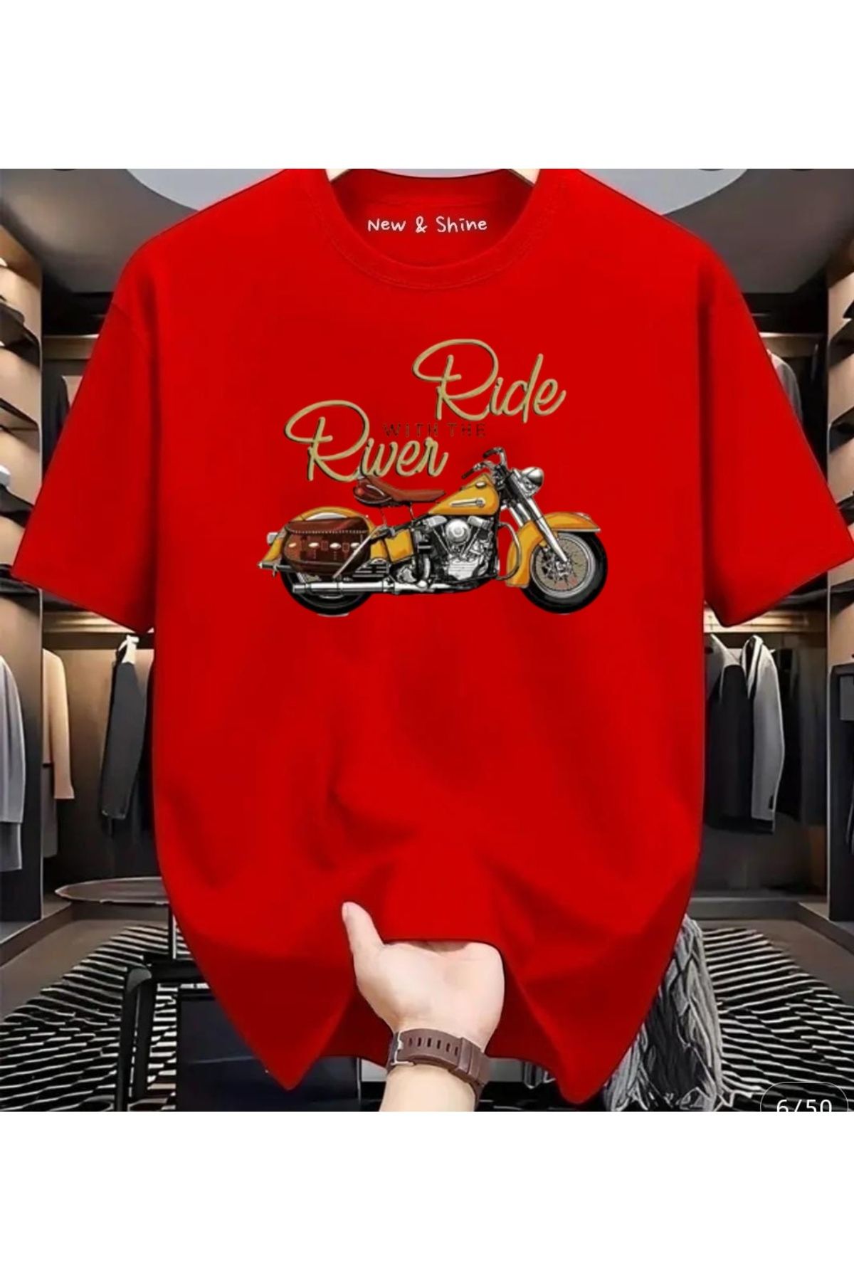 New Shine Ride River Motor Baskılı Oversize T-Shirt