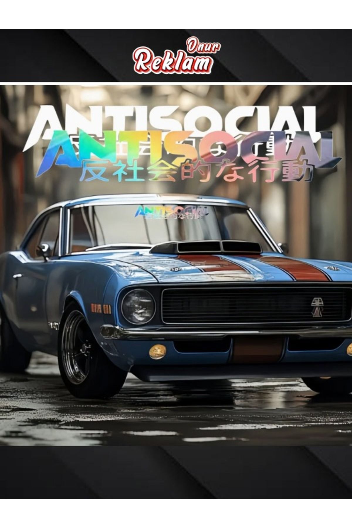 onurreklamonline Antisocial Yazılı Sticker – Siyah – 18x4 cm – Araç & Motosiklet Uyumlu – Suya Dayanıklı Vinil
