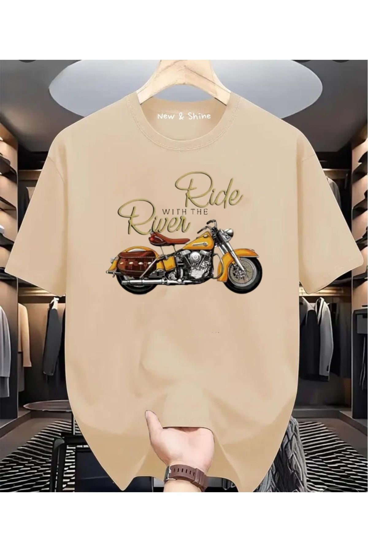 New Shine Ride River Motor Baskılı Oversize T-Shirt