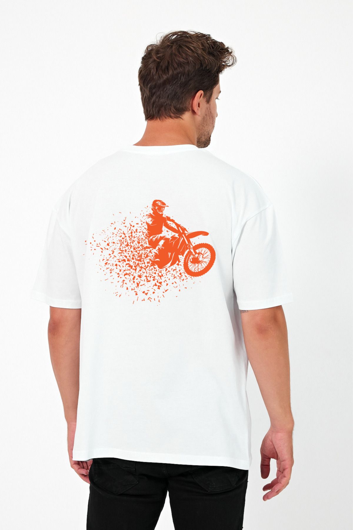 Windy Island Erkek Bisiklet Yaka Motor Sırt Baskılı Oversize T-shirt