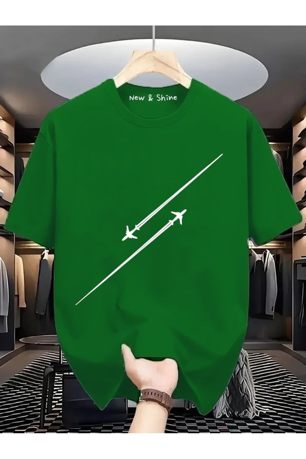 New Shine Uçak Baskılı Oversize T-Shirt