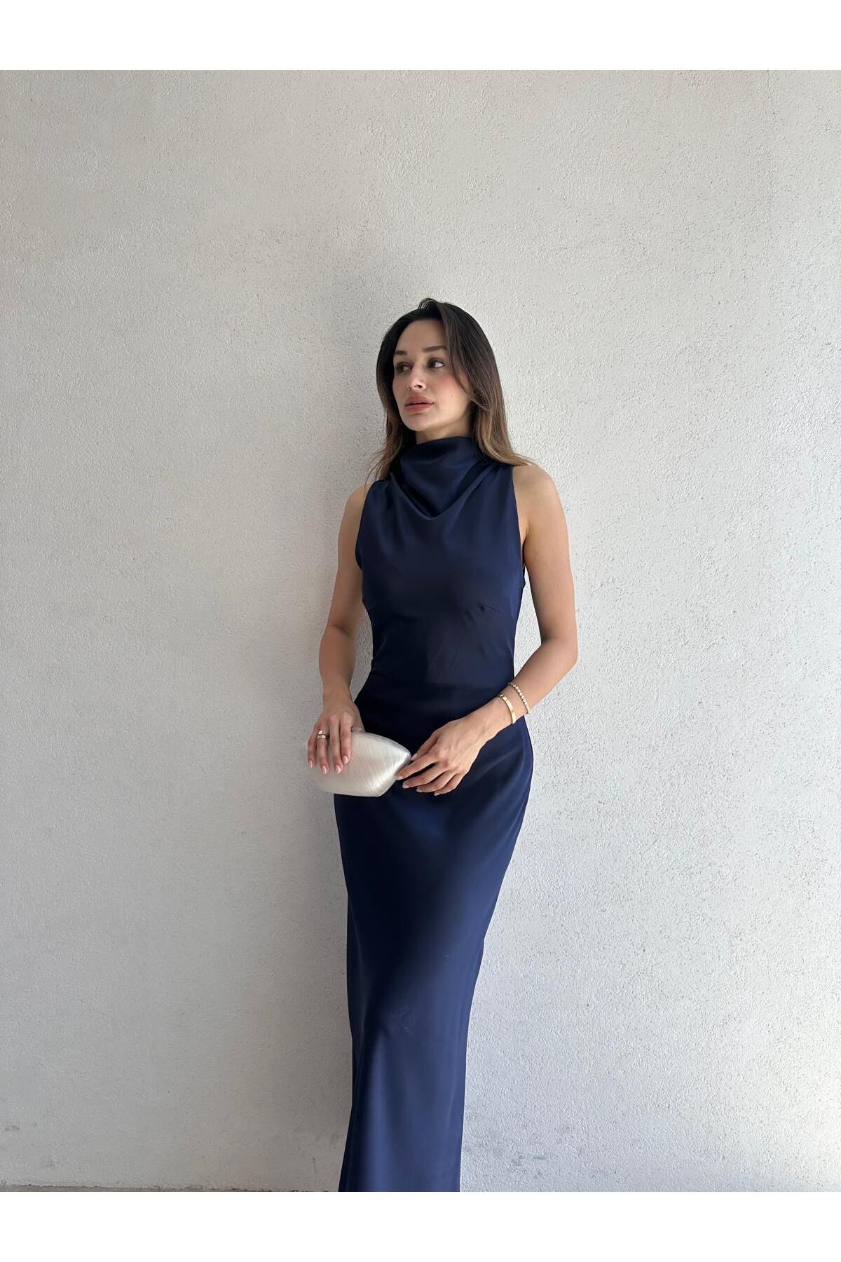 Mooi Butik GODWİN Maxi Elbise 6493 - Lacivert