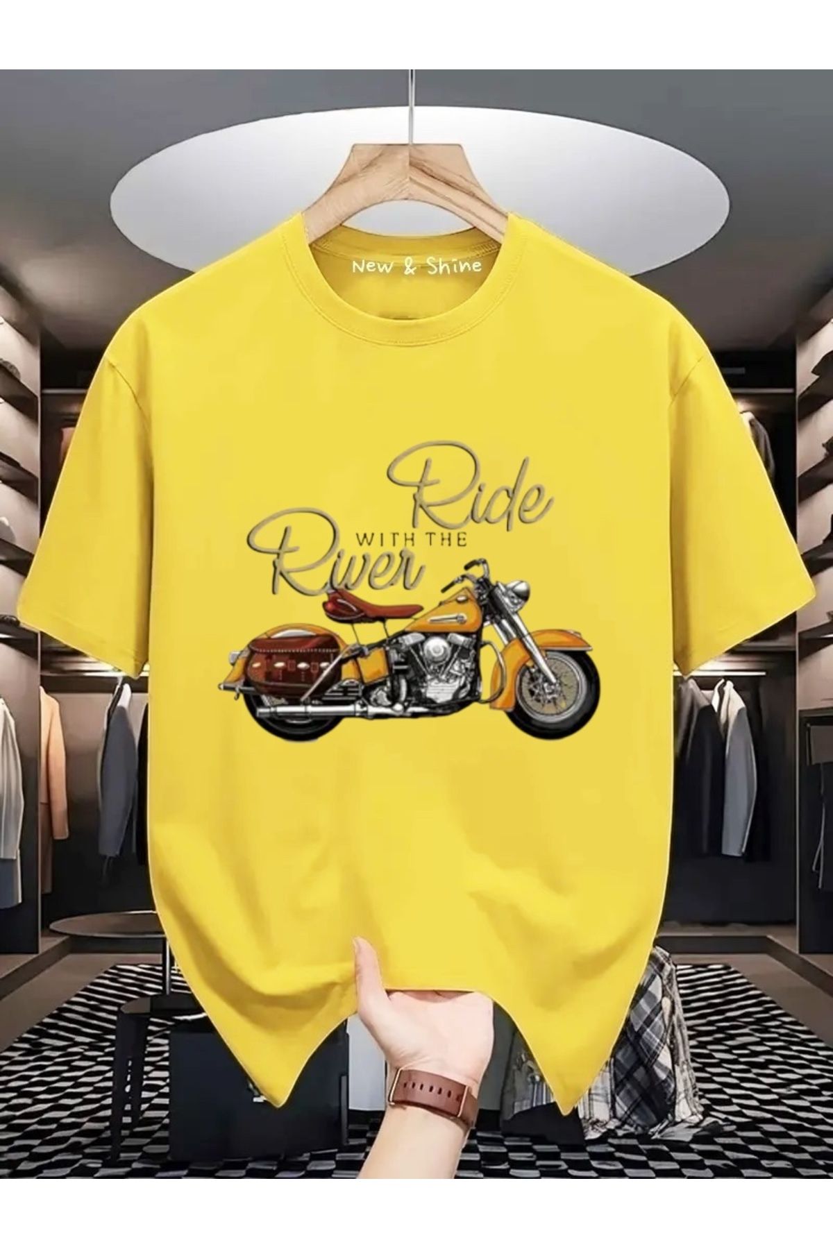 New Shine Ride River Motor Baskılı Oversize T-Shirt