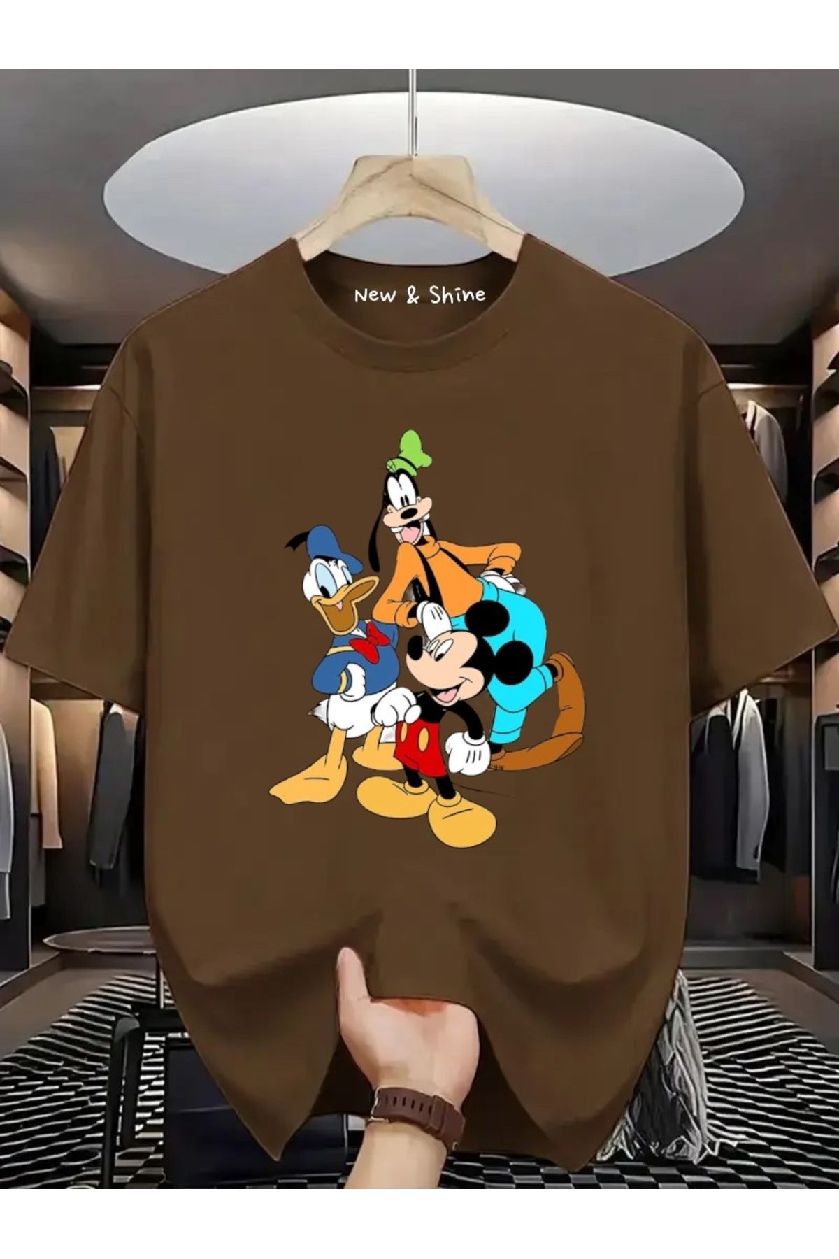 New Shine Mickey Mouse Donald Duck Goofy Baskılı Oversize T-Shirt