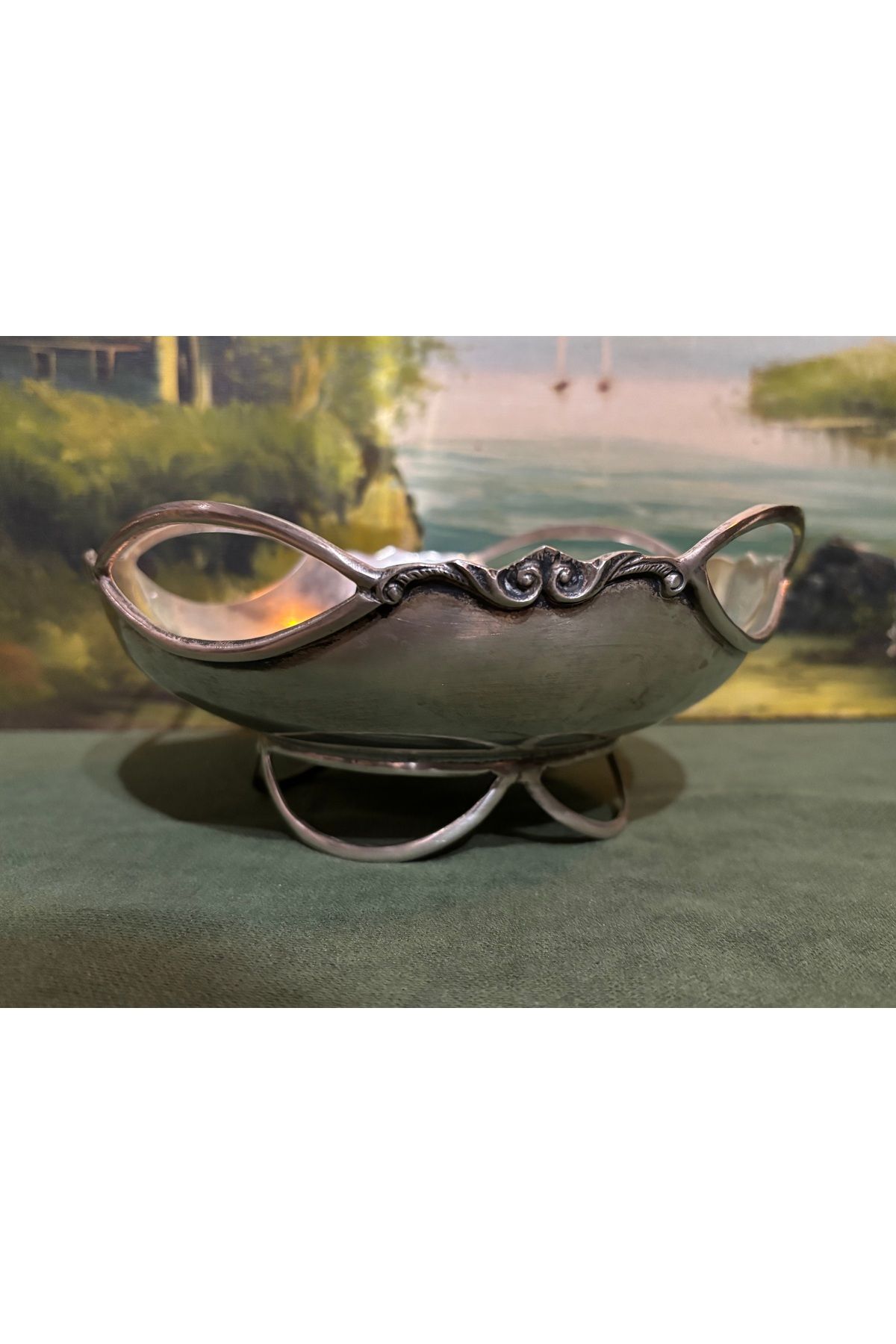 tayfuntufan antika koleksiyon 300 gram ağırlığında gümüş şekerlik 18 cm Çap 8 cm yükseklik