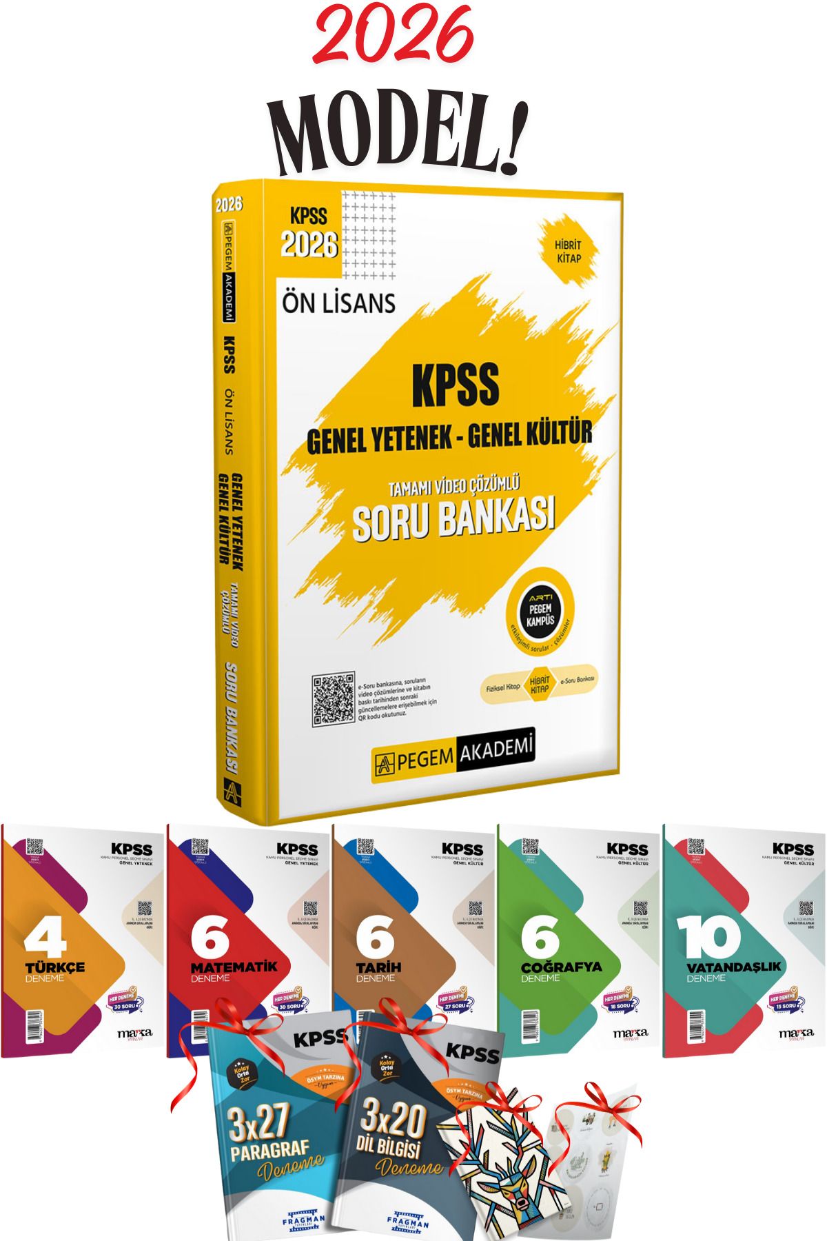 Pegem Akademi Yayıncılık 2026 Önlisans KPSS GYGK Pegem Tüm Dersler Tek Kitap Soru Bankası ve 5 Branş Deneme Seti Hediyeli Set