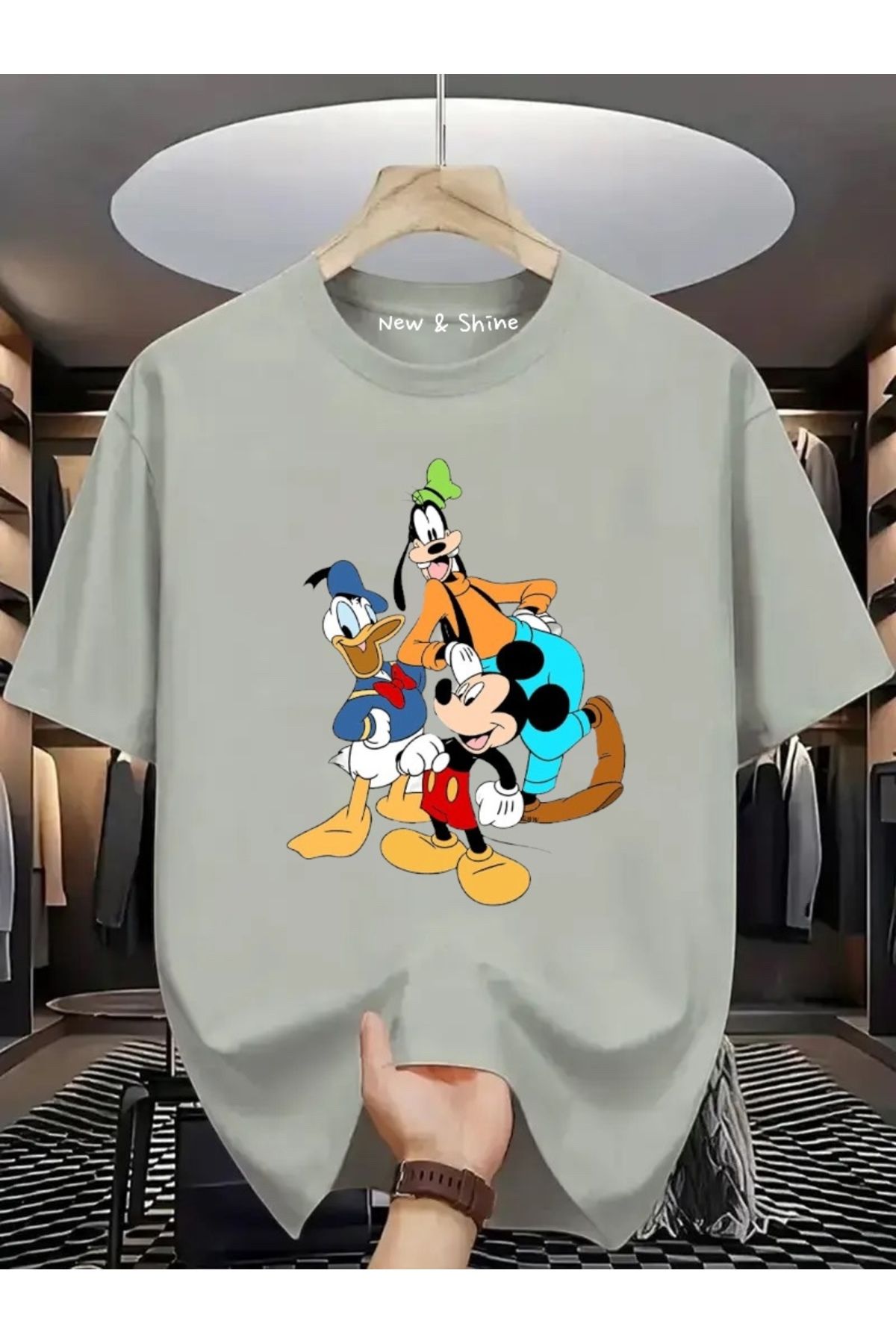 New Shine Mickey Mouse Donald Duck Goofy Baskılı Oversize T-Shirt