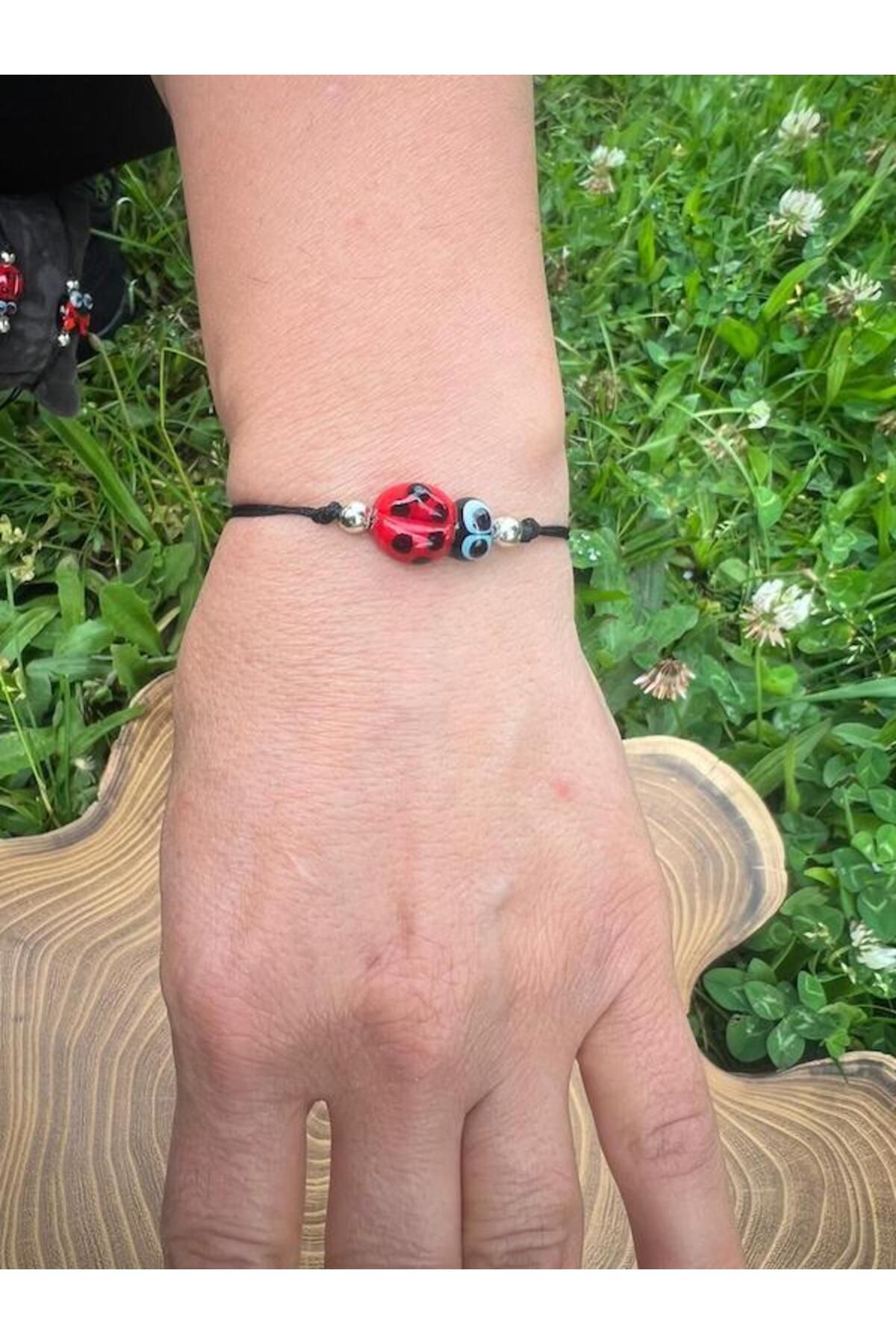 Butik El yapımı murano cam Uğur böcekli bileklik