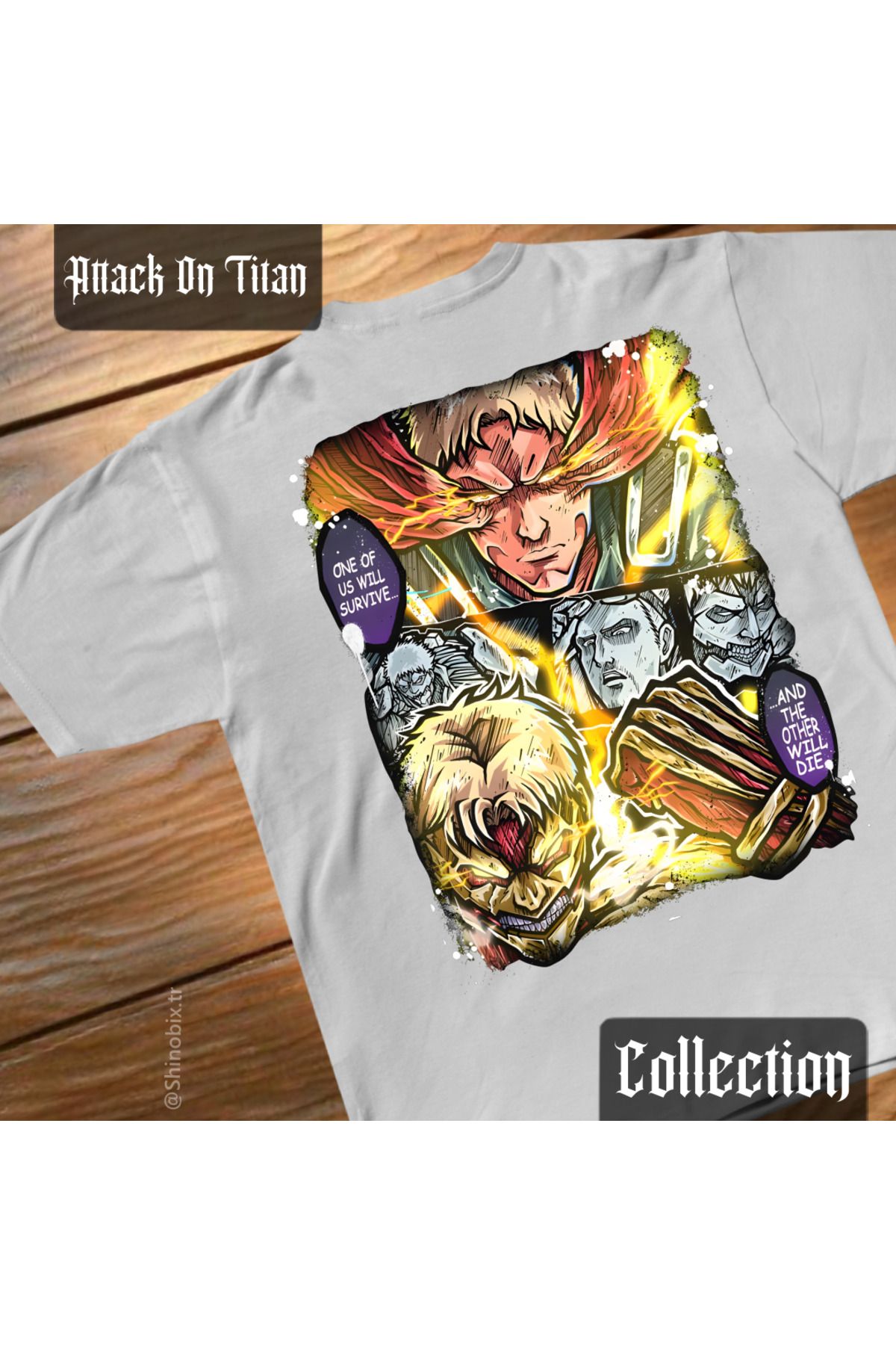 SHINOBIX Attack On Titan Anime Reiner Zırhlı Titan Oversize Baskılı T-Shirt