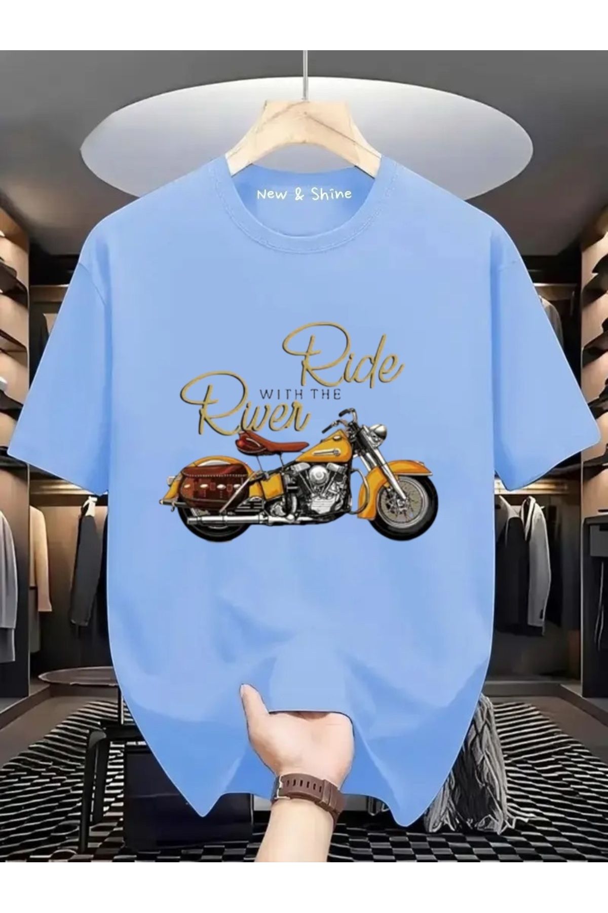 New Shine Ride River Motor Baskılı Oversize T-Shirt