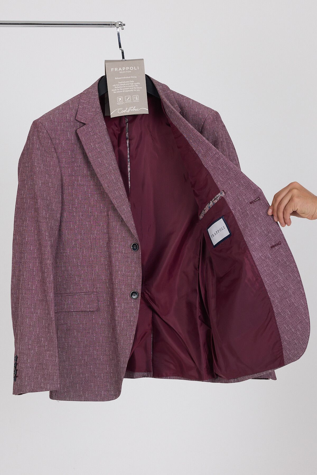 Frappoli Restore Erkek Bordo Likralı Pamuklu Slim Fit Spor Blazer Ceket (Büyük Beden - Battal)