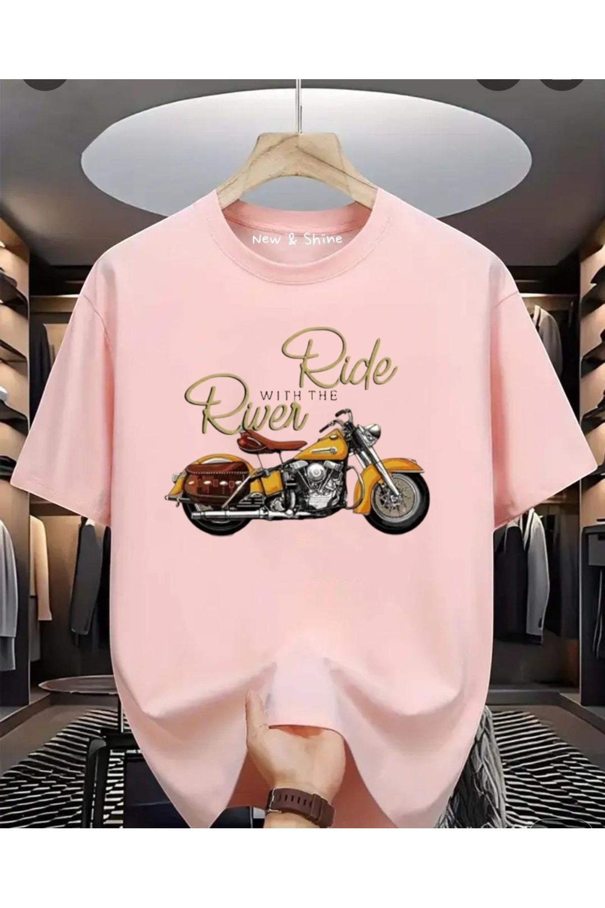 New Shine Ride River Motor Baskılı Oversize T-Shirt