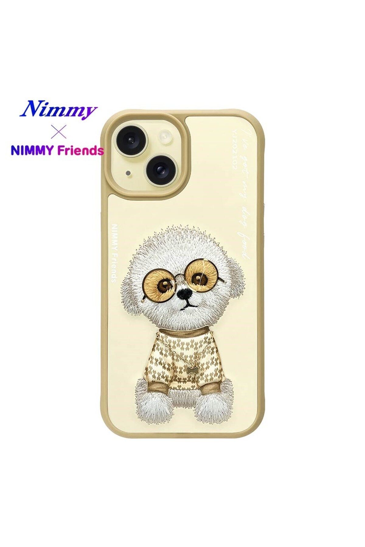 Nimmy iPhone 15 Uyumlu 3D Gözlük Zincir Rich Kedi Detaylı Nakış İşlemeli Kabartmalı Cool Glasses Kılıf