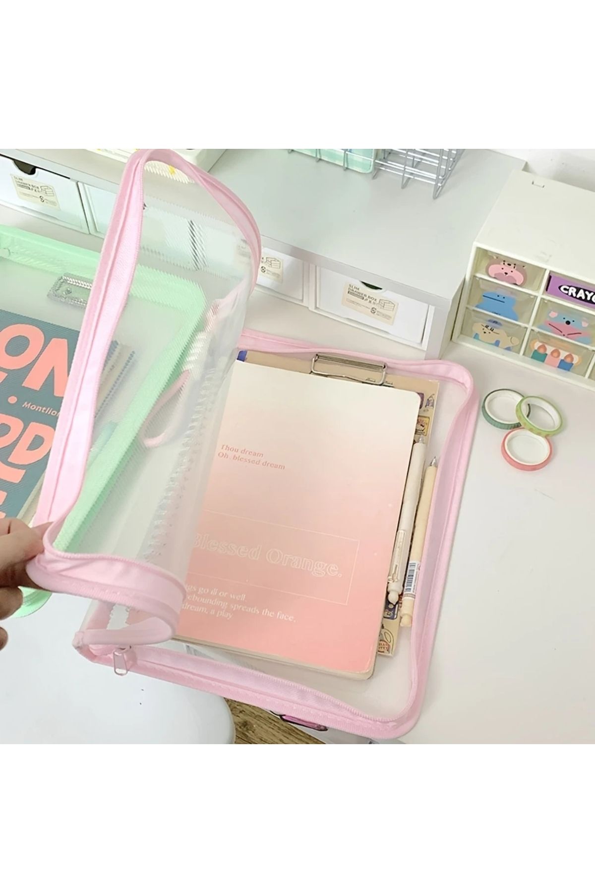 GlassySKY-Transparent and Folding Practical A4 Portable Storage Bag, School Office Work Organizer Briefcase 4