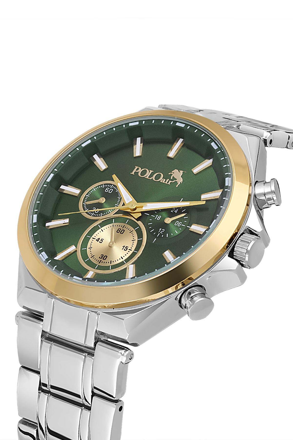 Polo Air Spor Kasa Erkek Kol Saati Gümüş Gold Yeşil Renk PL-0996E5x