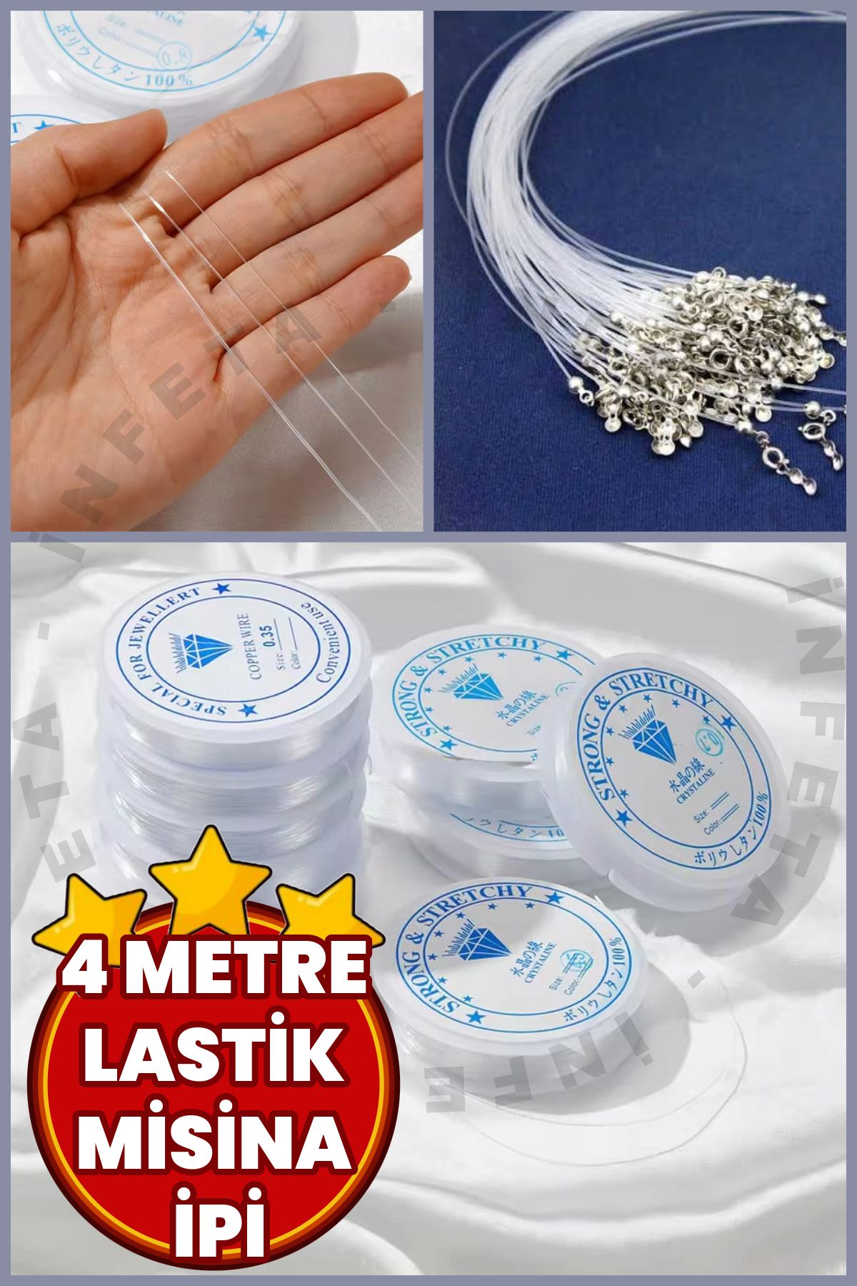 İnfeta Esnek Lastik Misina İpi 4 Metre 1.0mm Hobi Takı Tesbih Kolye Misina İpi