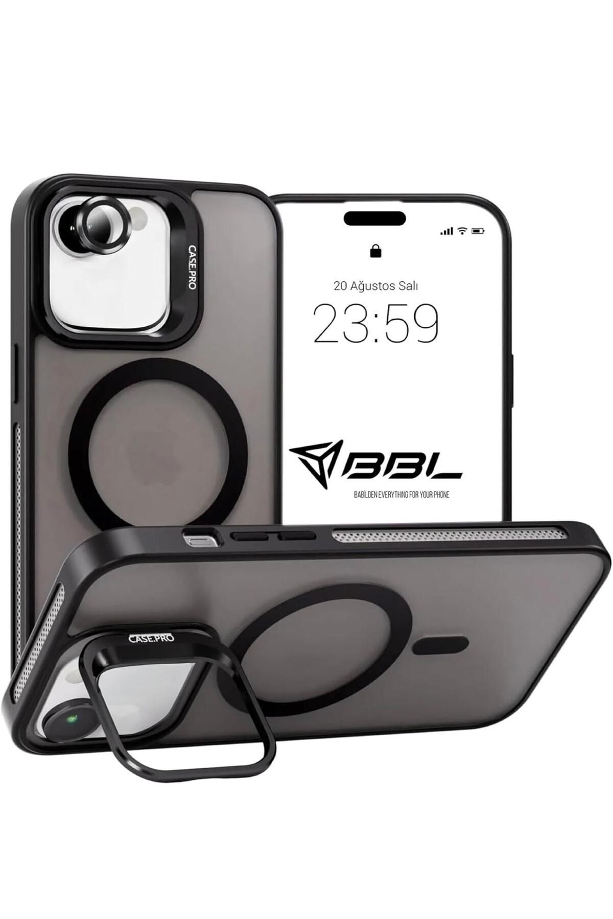 Sphone İphone 16E Kılıf Kamera Metal Standlı Arkası Mat Buzlu Magsafe Wireless + Kamera Lens Koruma Hediye