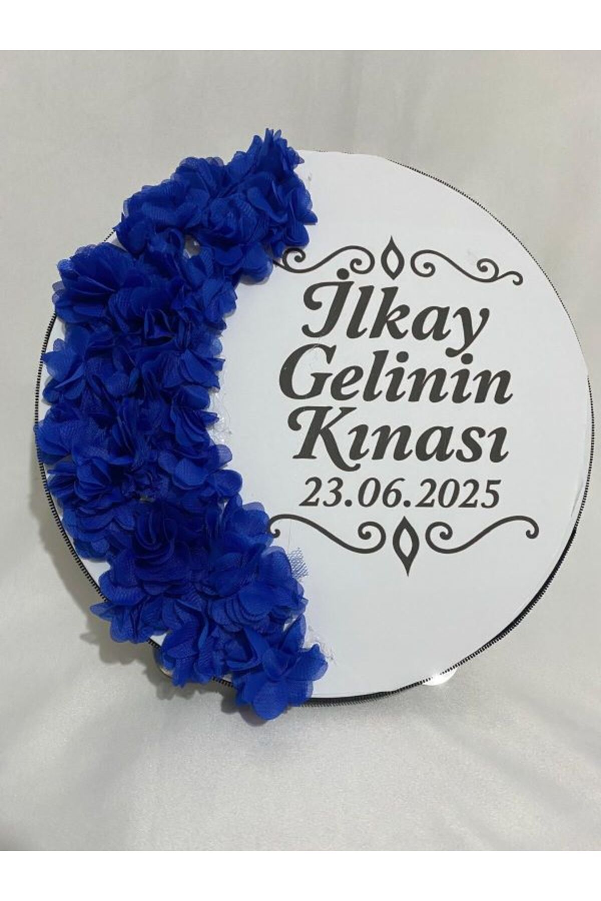 ARHEDİYELİK Gelin Tefi 30cm, İsim ve Tarih Yazılı Yarım Ay Şeklinde Tasarlanmış Düğün Kına Tefi (SAKS)