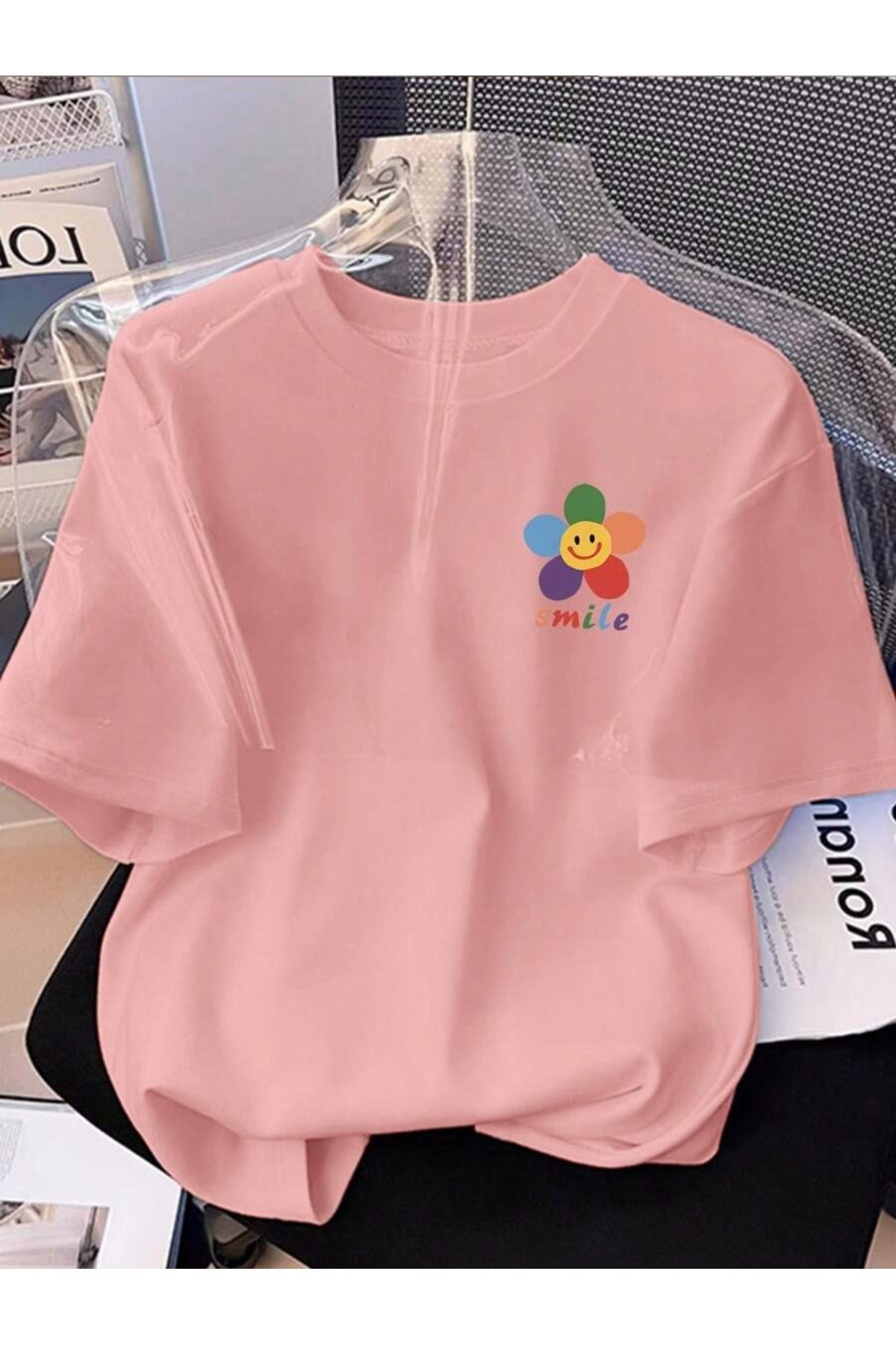 OVER HEAD Kadın Sevimli Smile Baskılı Oversize T-shirt