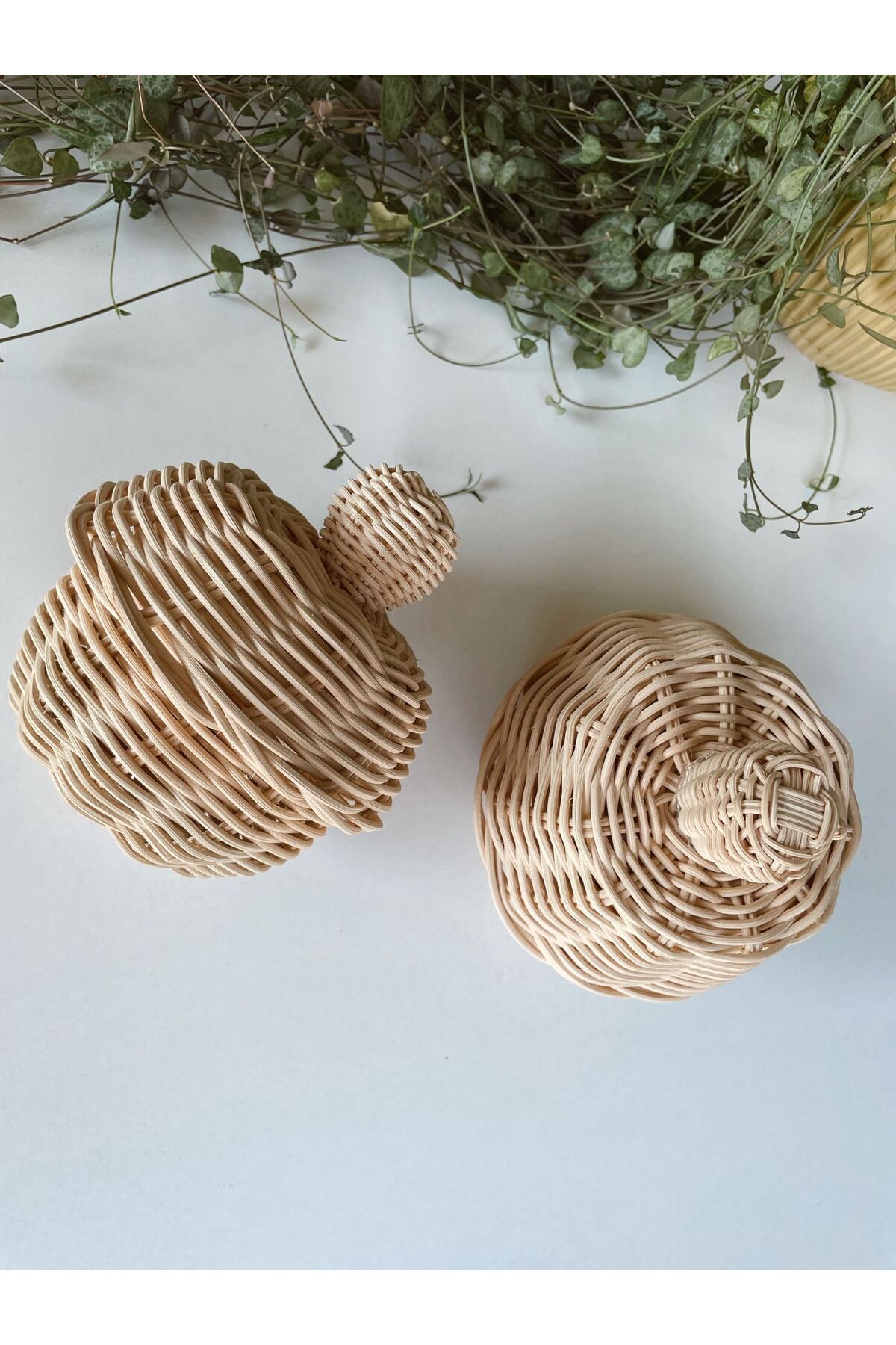 His Art Workshop RATTAN BAMBU MİNİK KAPAKLI SEPET 1 ADET