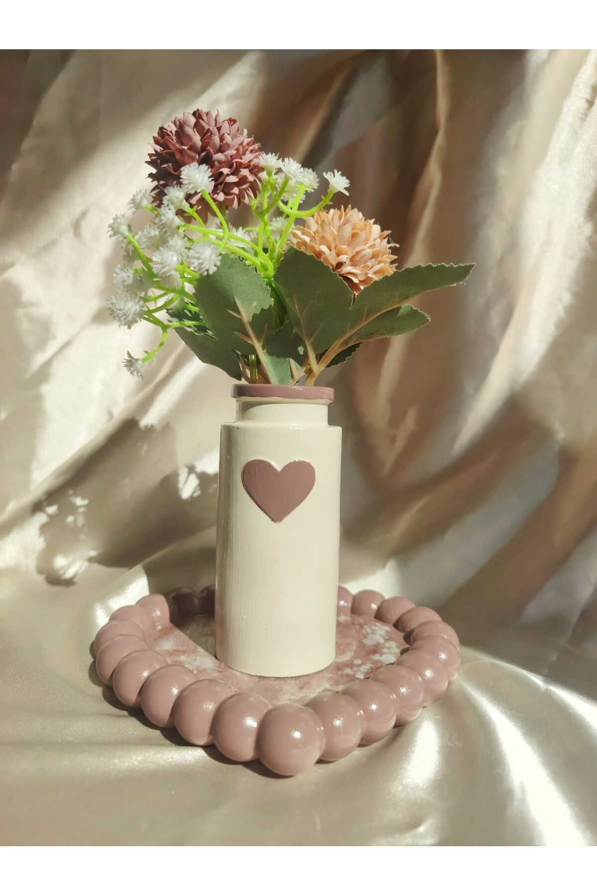 Home Dekoratif hediyelik pinterest kalpli çiçekli vazo ve kalpli tabak takımı - Çiçek fiyata dahildir