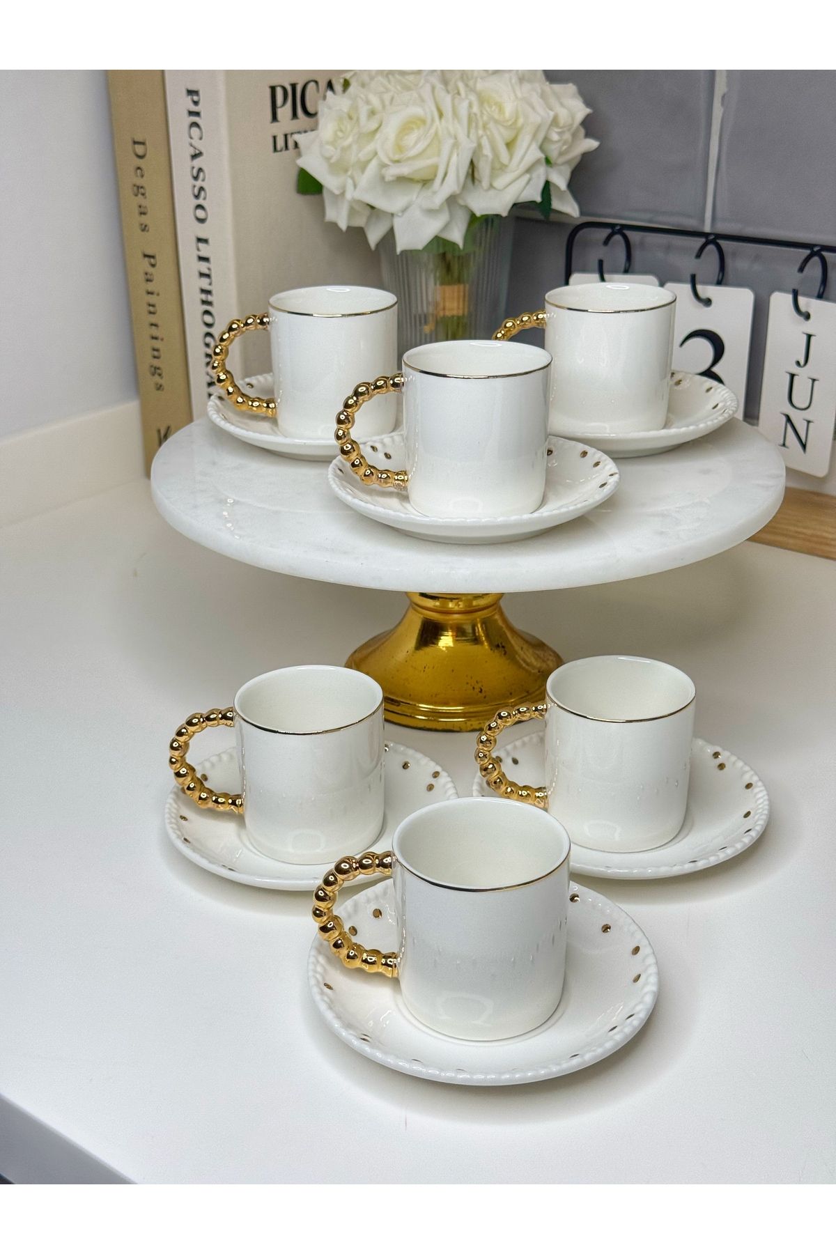 Kardelen Home 6 Lı Gold Boncuk Detaylı Kahve Fincanı