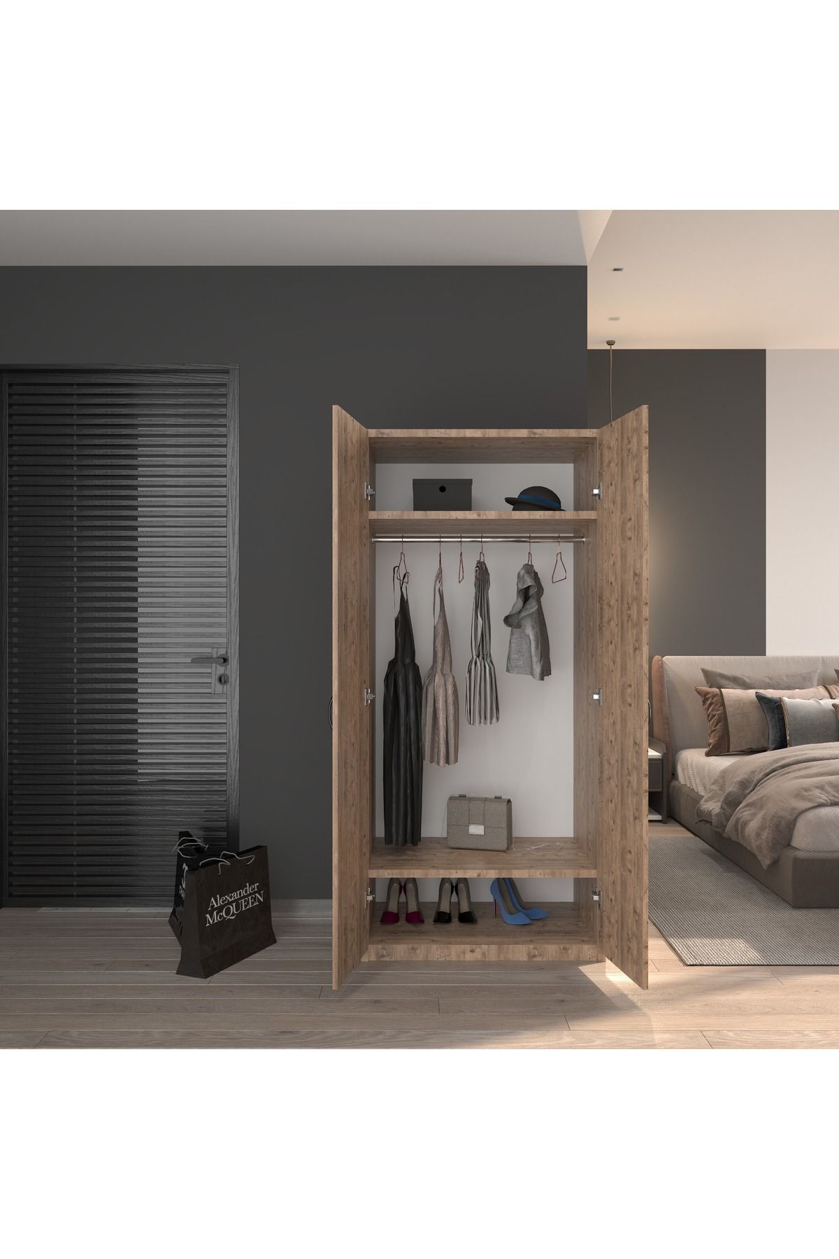 EVA İTHALAT modüleva 2 kapaklı elbise dolabı 175*78*41 atlantik çam