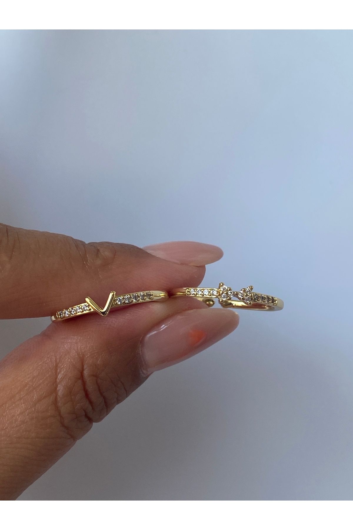 kurukafagift-Joint Ring 2Pcs Adjustable Bow V Model Gold Color 5