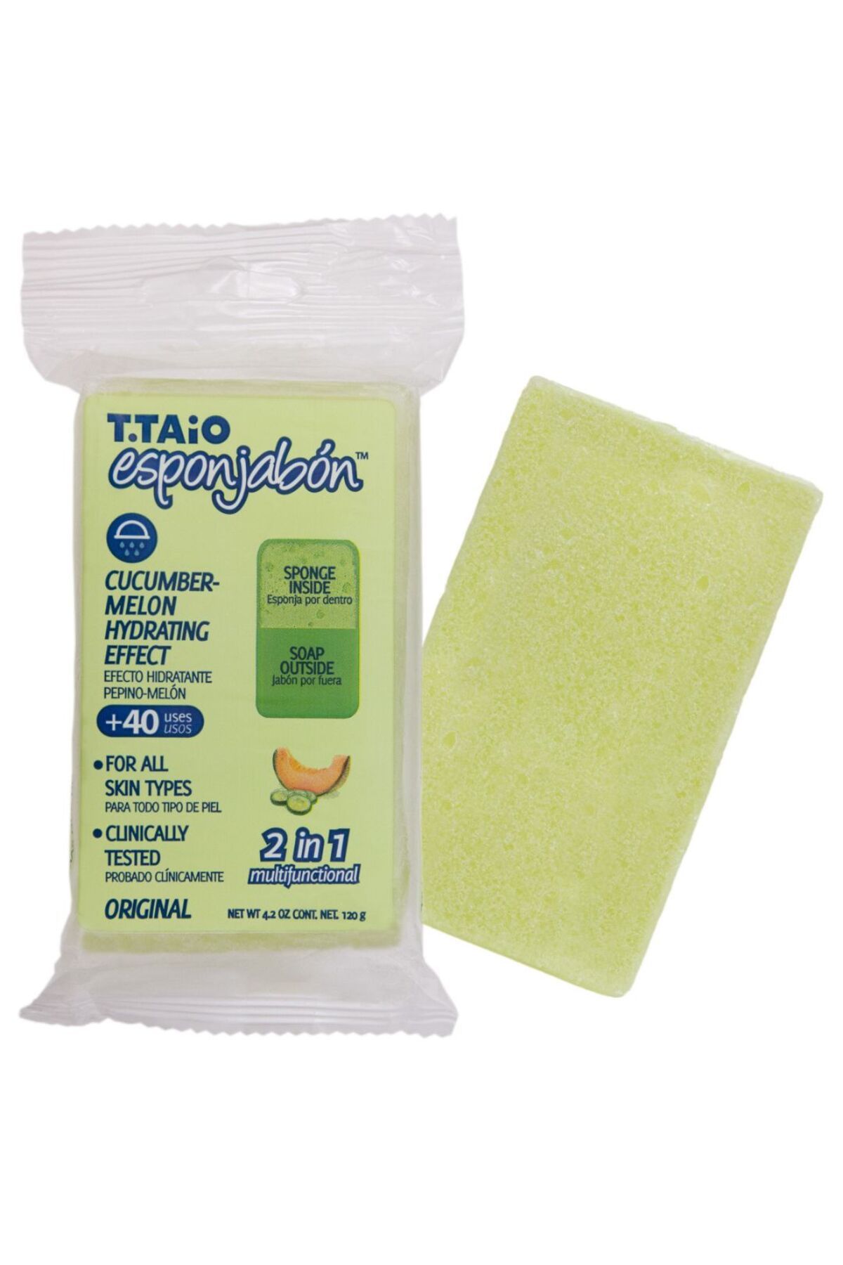 Esponjabon-2 in 1 Bath sponge and built-in soap, with cucumber and melon, moisturizing, Esponjabon, 120 gr. 2