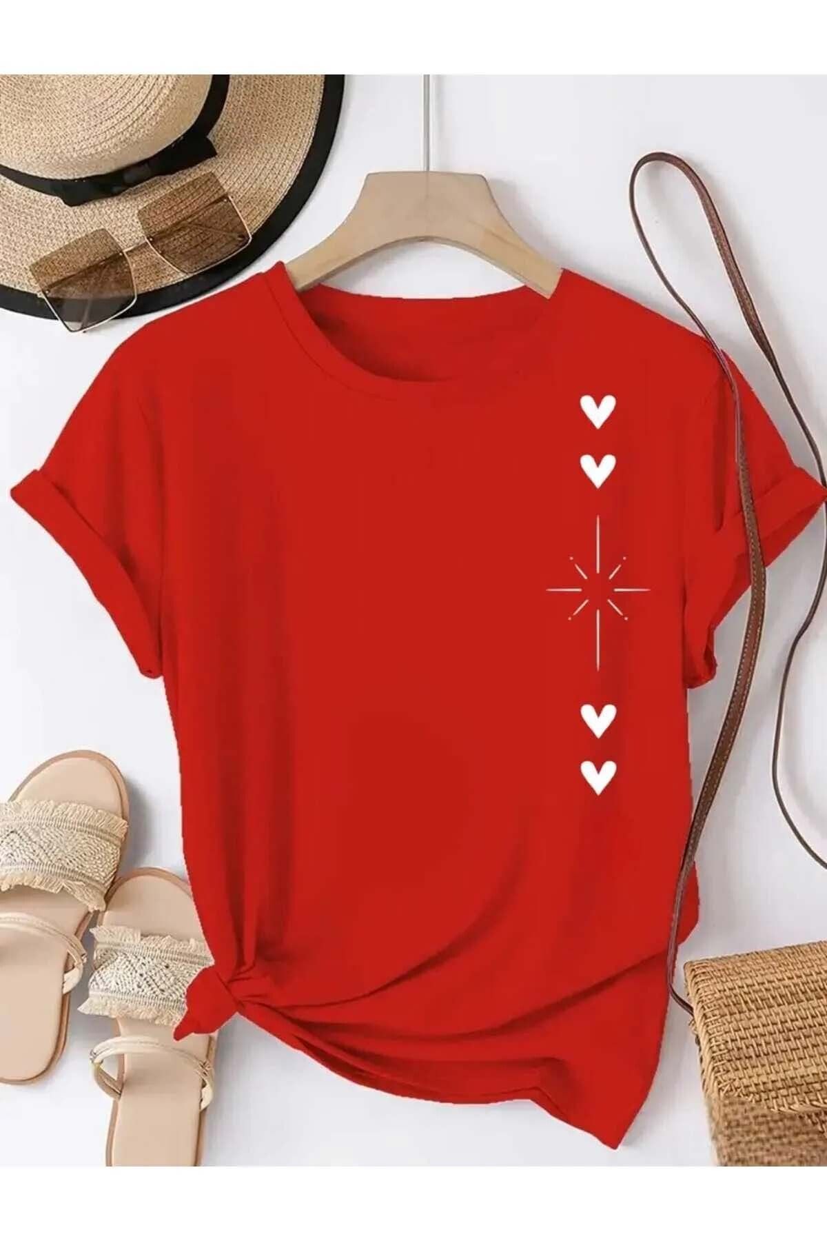 Trend Sizde Unisex Kalp Işıltısı Özel Tasarım Ön Baskılı Tasarım Tshirt
