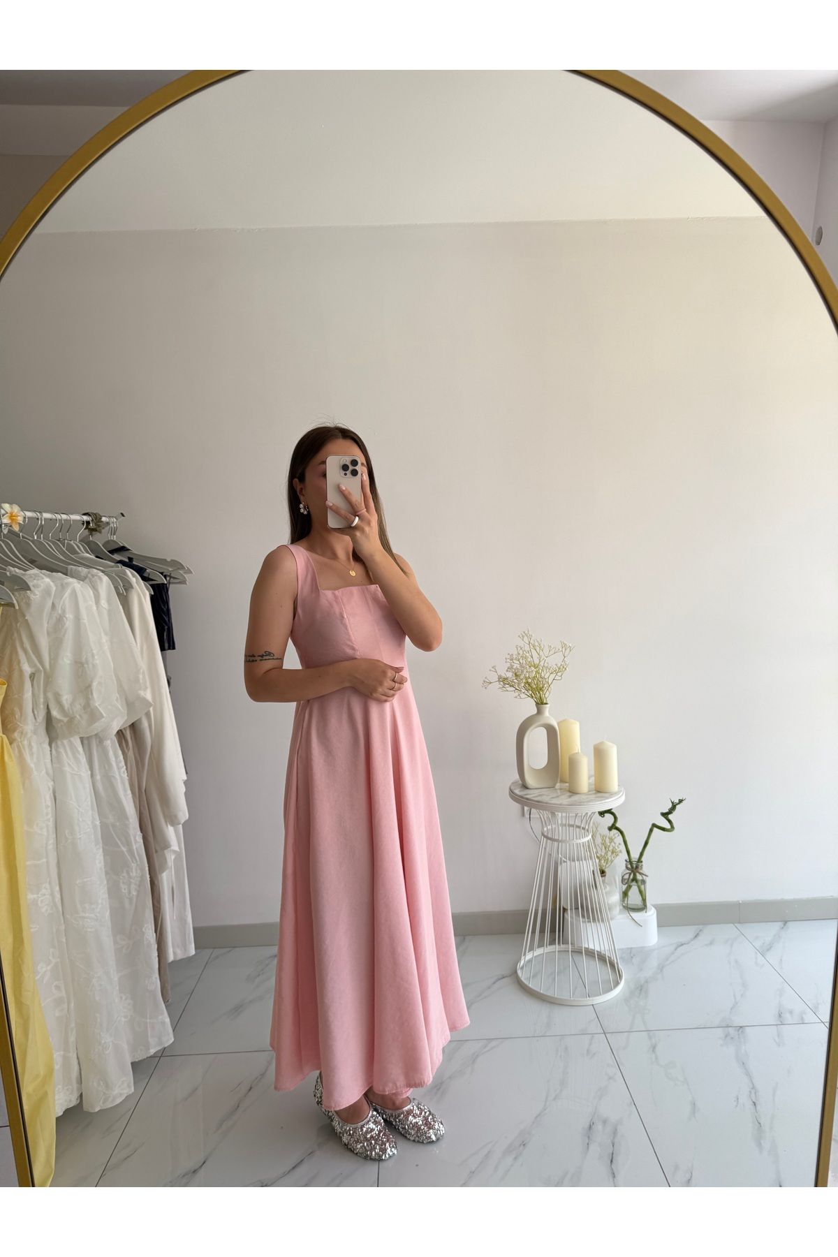 MODA Pembe uzun elbise
