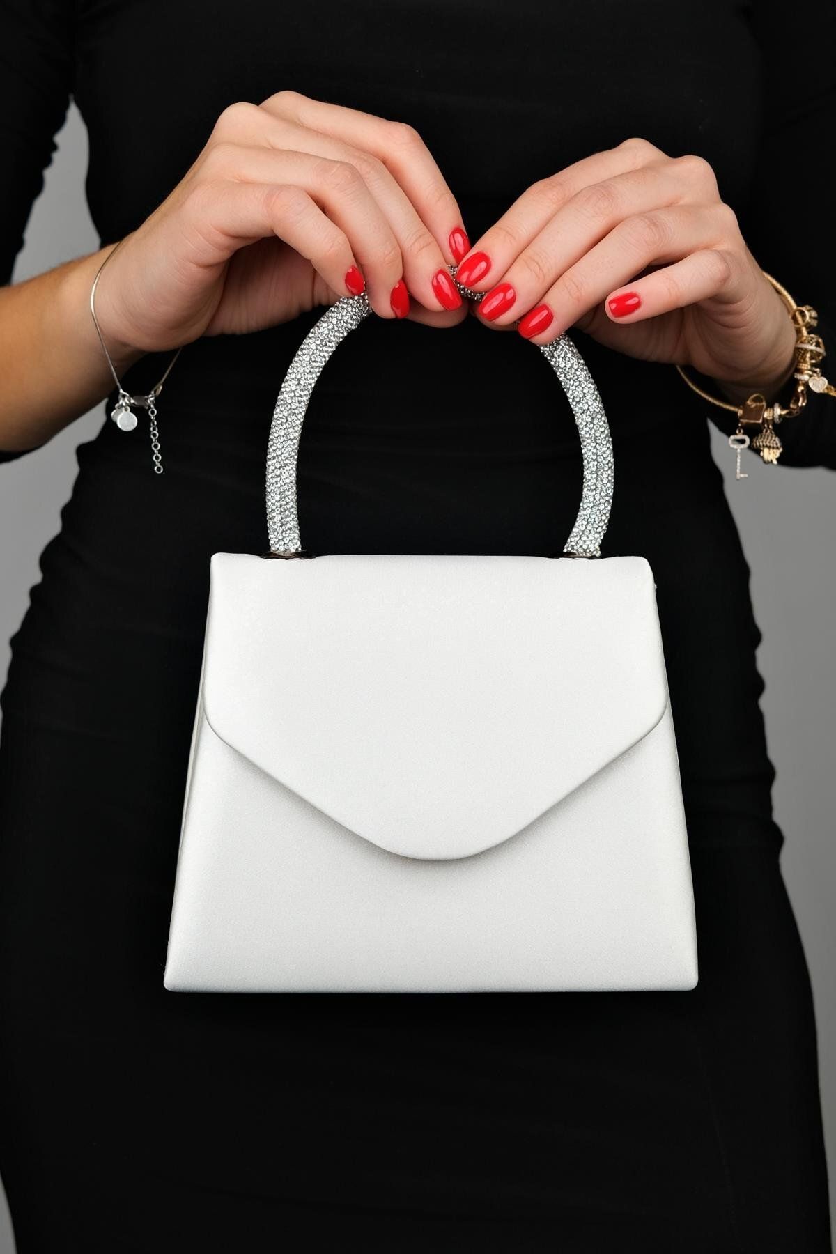 archangel KADIN SATEN SİYAH ABİYE TAŞLI CLUTCH PORTFÖY EL DÜĞÜN NİŞAN GECE ÇANTASI