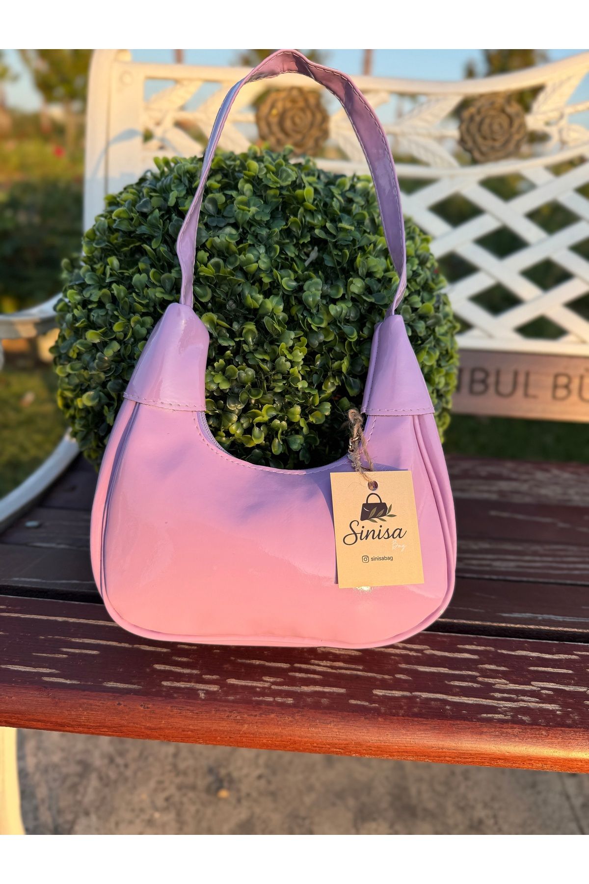 SİNİSA BAG Kadın Lila Rugan Baguette Model Omuz Çantası