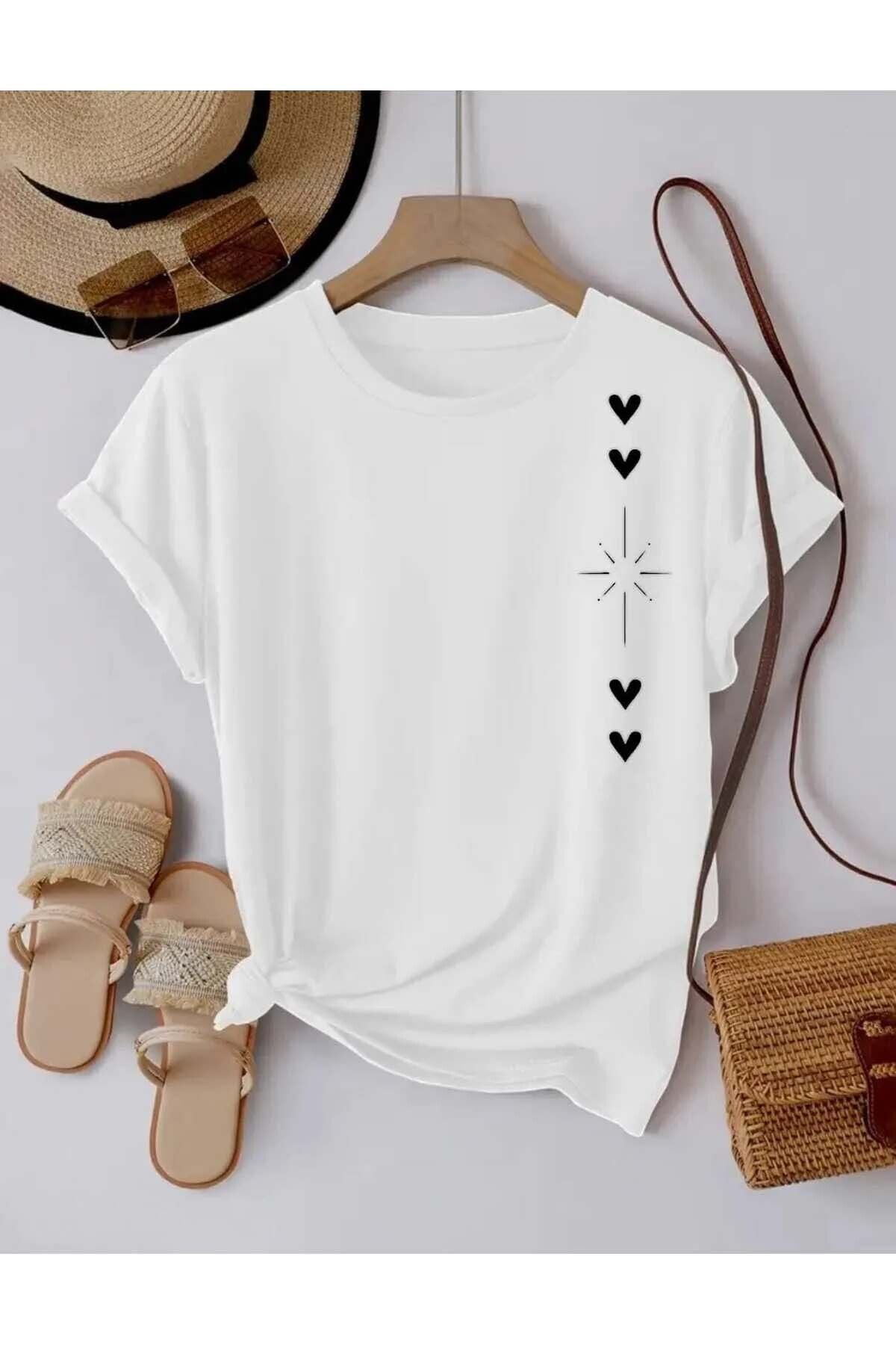 Trend Sizde Unisex Kalp Işıltısı Özel Tasarım Ön Baskılı Tasarım Tshirt