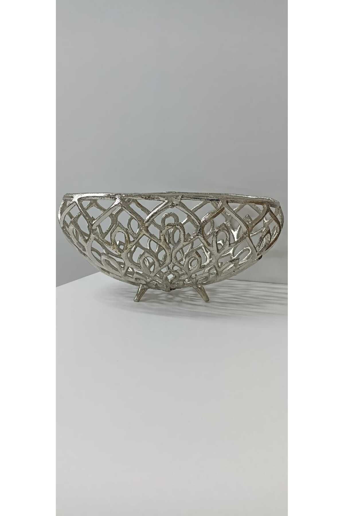 Yonca Hediyelik ŞIK TASARIM ( GÜMÜŞ )ALÜMİNYUM DÖKÜM KASE SUNUMLUK, MEYVELİK,NİŞANLIK,(35 CM EN - 21 CM BOY )