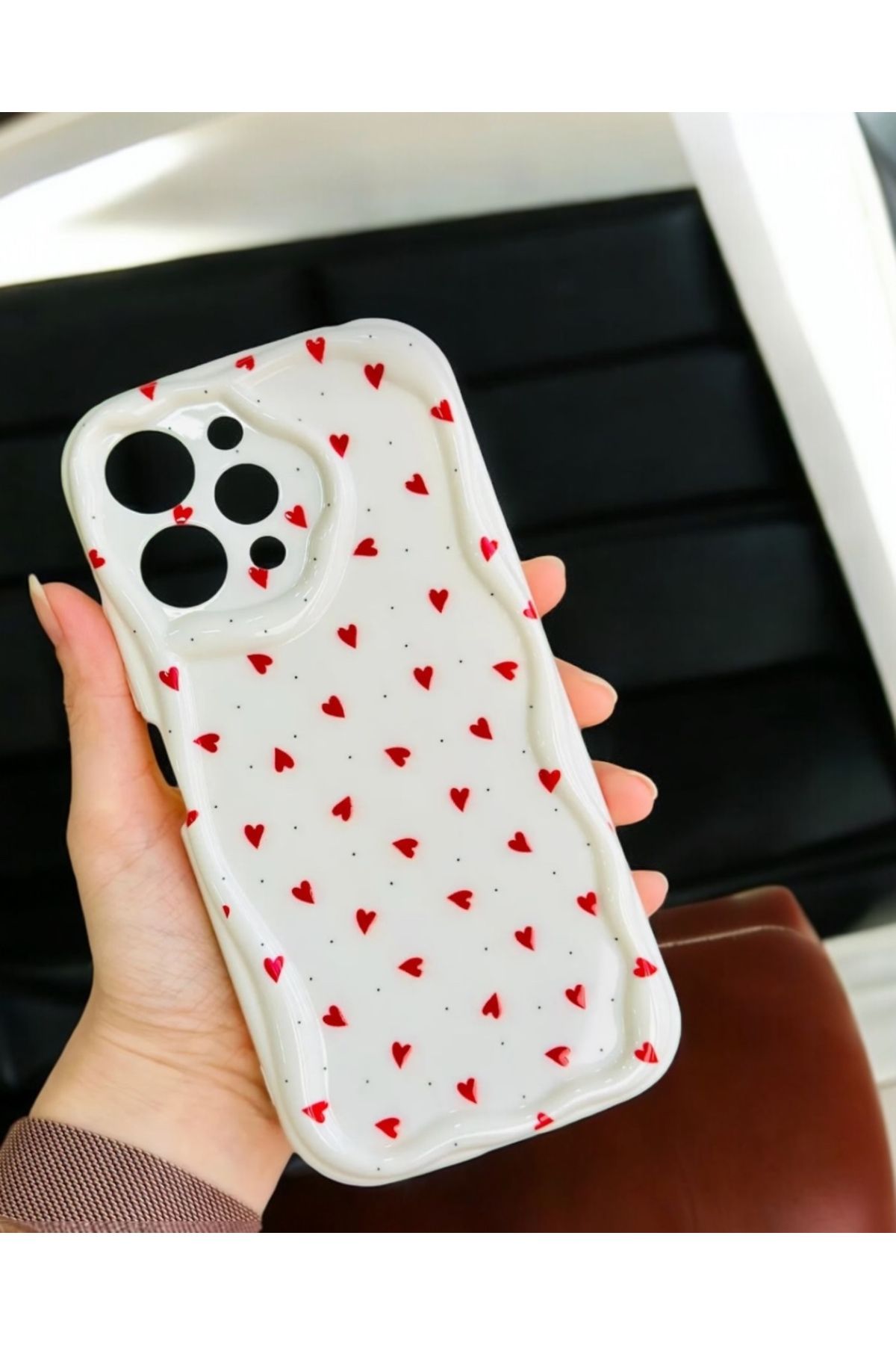 KILIF HOUSE Xiaomi Redmi 12 4g Uyumlu Dalgalı Kırmızı Kalpler Desenli Kılıf