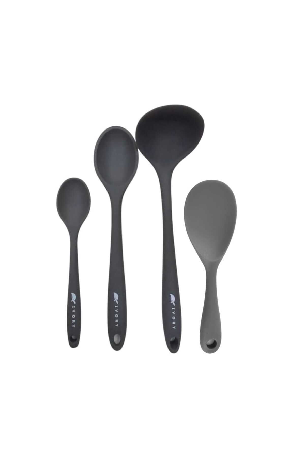 cephome güvenilir alışverişin adresi 4'lü set silikon1 kepçe 1 kaşık (27.5cm) 1 kaşık (20 cm) 1 pilav kaşığı GRİ