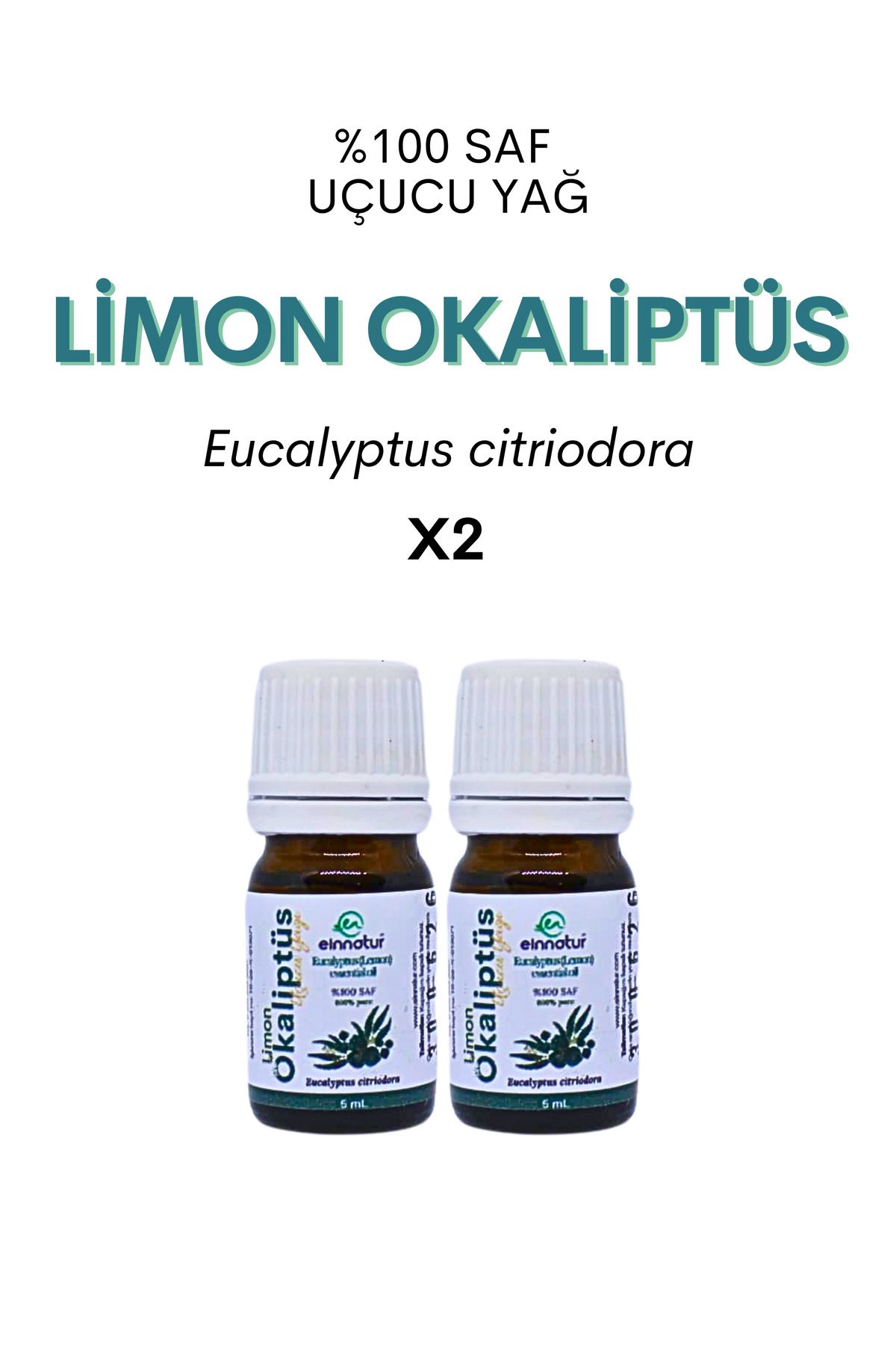 EinNatur 2 adet Eucalyptus citriodora, Limon okaliptüs uçucu yağı, %100 saf, 5 ml