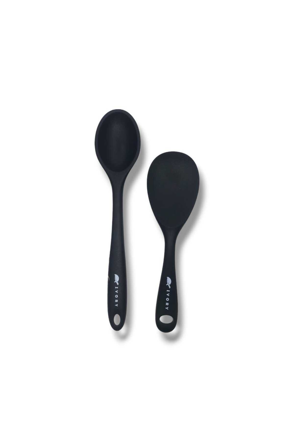 cephome güvenilir alışverişin adresi İvory 2 Tane Silikon Kaşık 20cm ve 27.5cm Siyah Renk