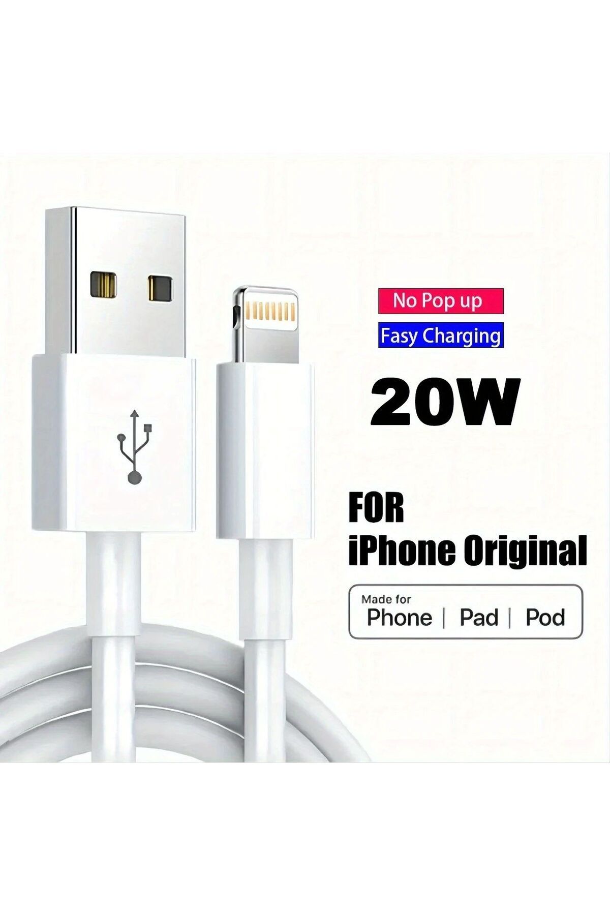 Heemax 20W PD Hızlı Şarj ve USB 3.0 Veri Aktarım Kablosu (Type-C - Lightning) - Beyaz