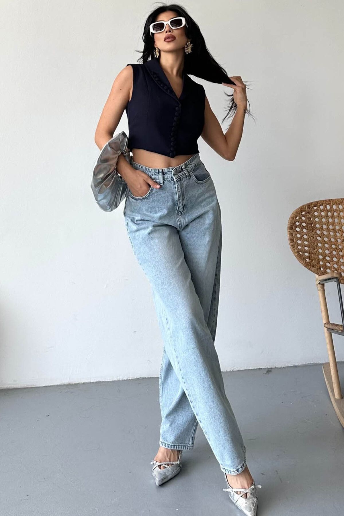 TOFİSA Tokalı Baggy Kot Pantolon Buz Mavi - 27297