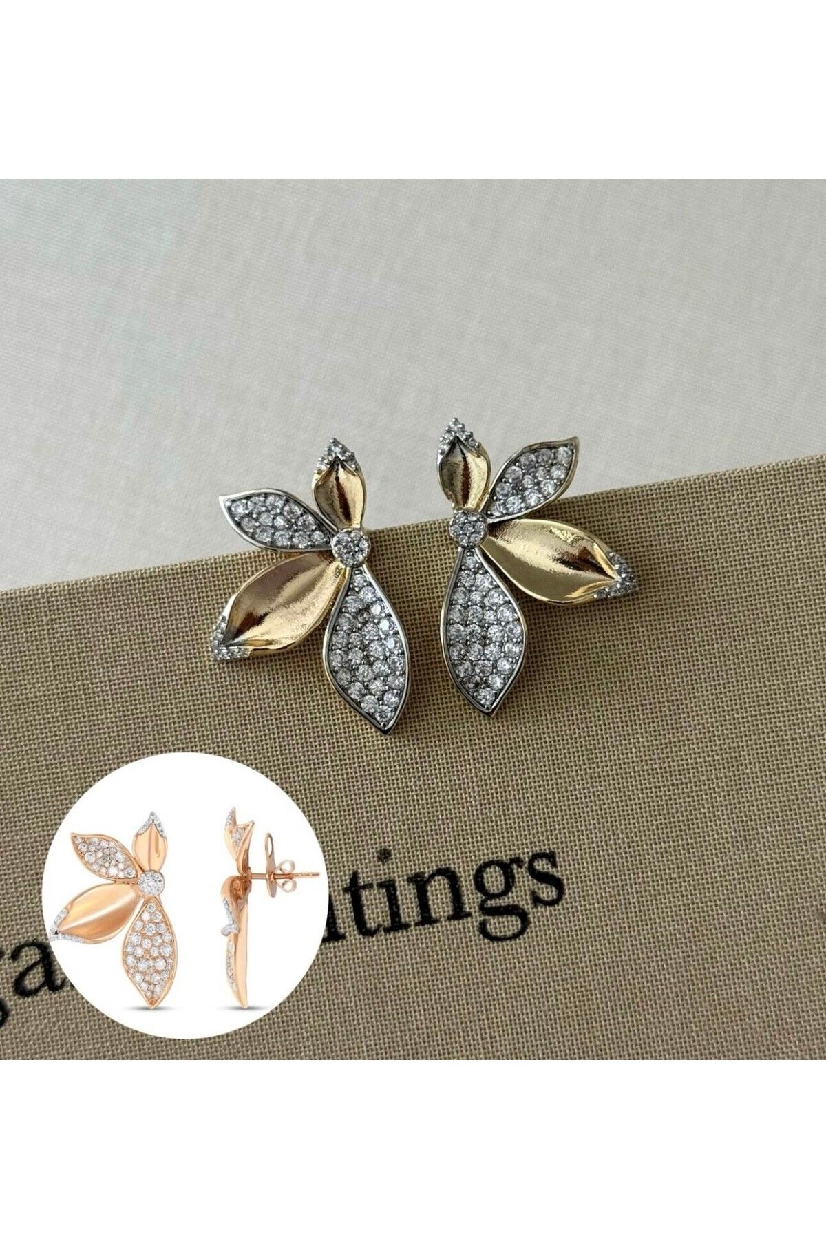 Vinya jewelry Yarım Yaprak Şeklinde Zirkon Taş Çelik Küpe