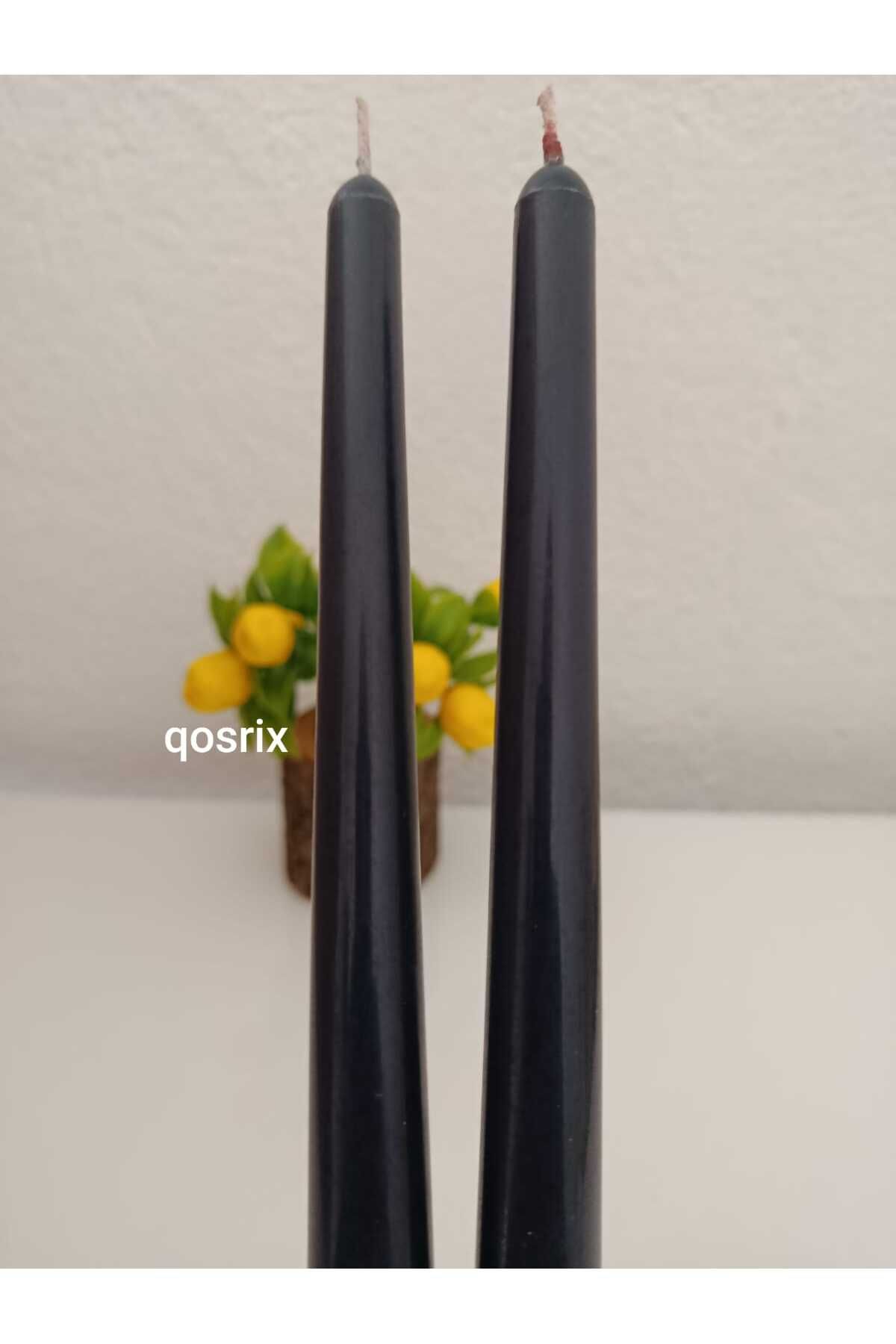 qosrix 2'li Antrasit Gri Şamdan Soya Mumu 1. Kalite Soya Doğal Vanilya Kokulu Uzun Çubuk Konik MumDekoratif