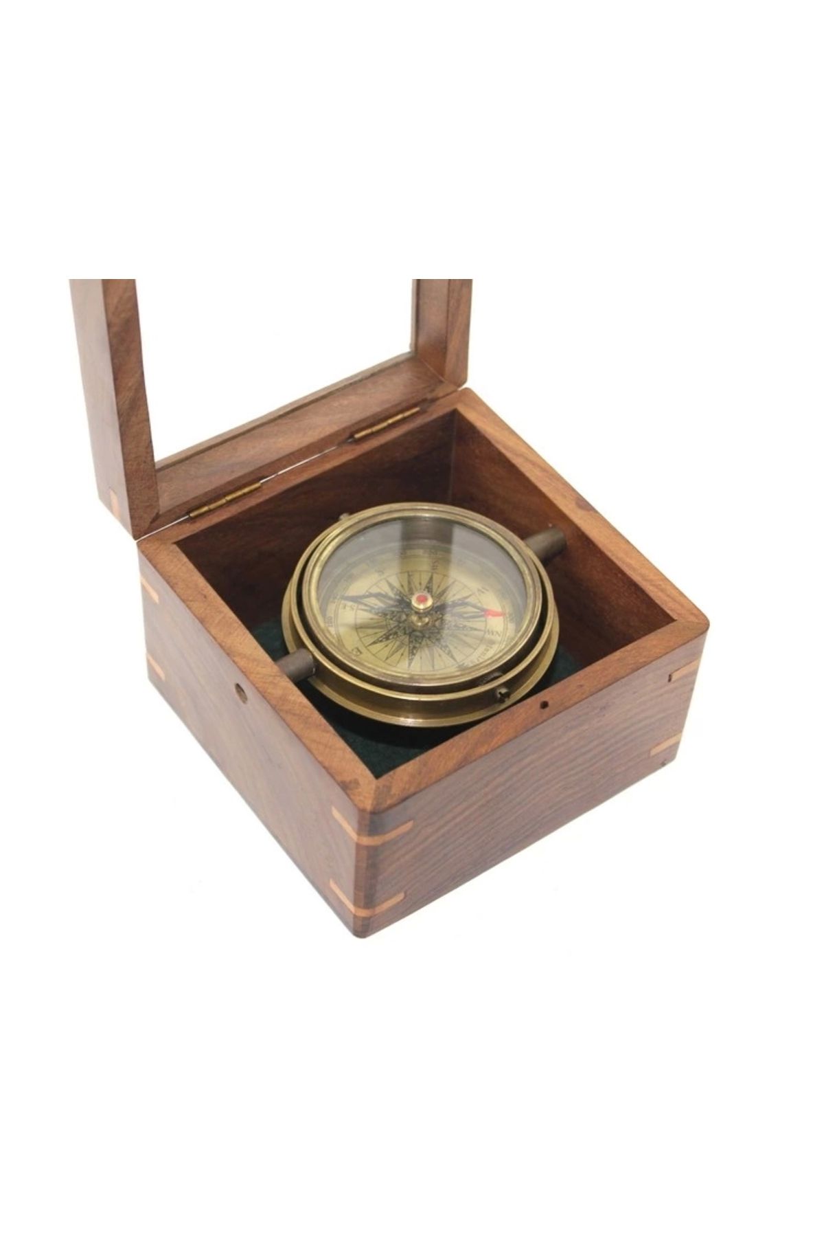 Generic Ahşap Kutulu Pirinç Pusula Model 14