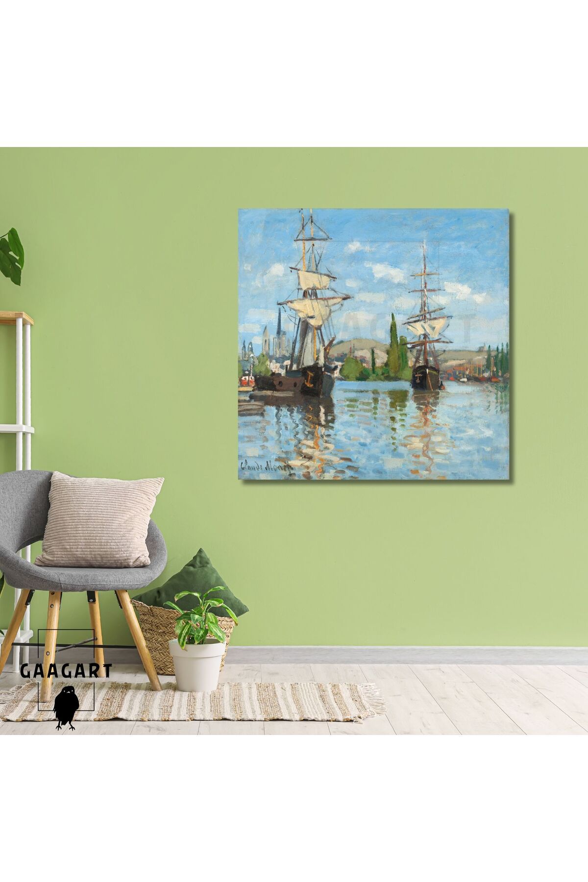 GAAGART Kare Kanvas Tablo Ünlü Eserler Monet Seine Nehri Üzerinde ki Gemiler