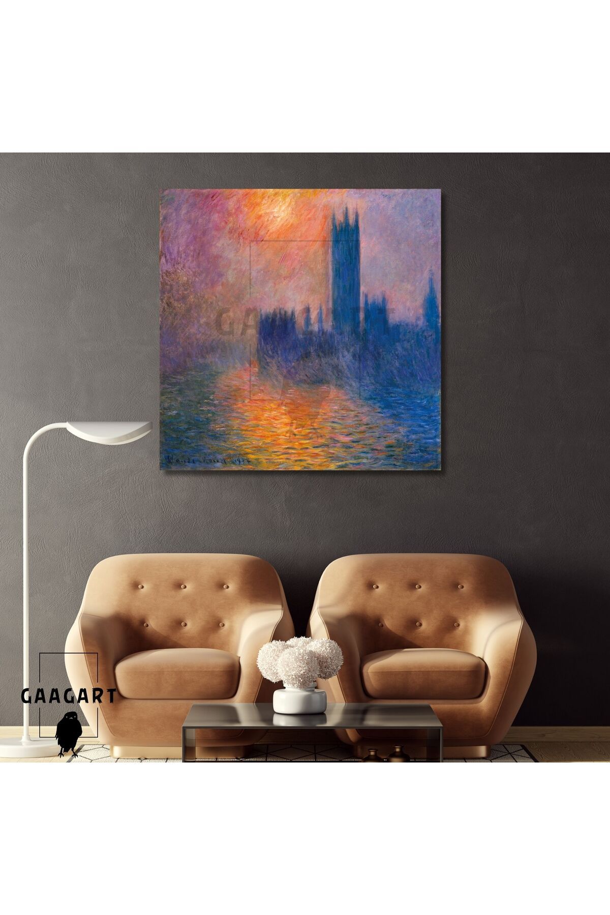 GAAGART Kare Kanvas Tablo Ünlü Eserler Claude Monet Parlemento Evleri