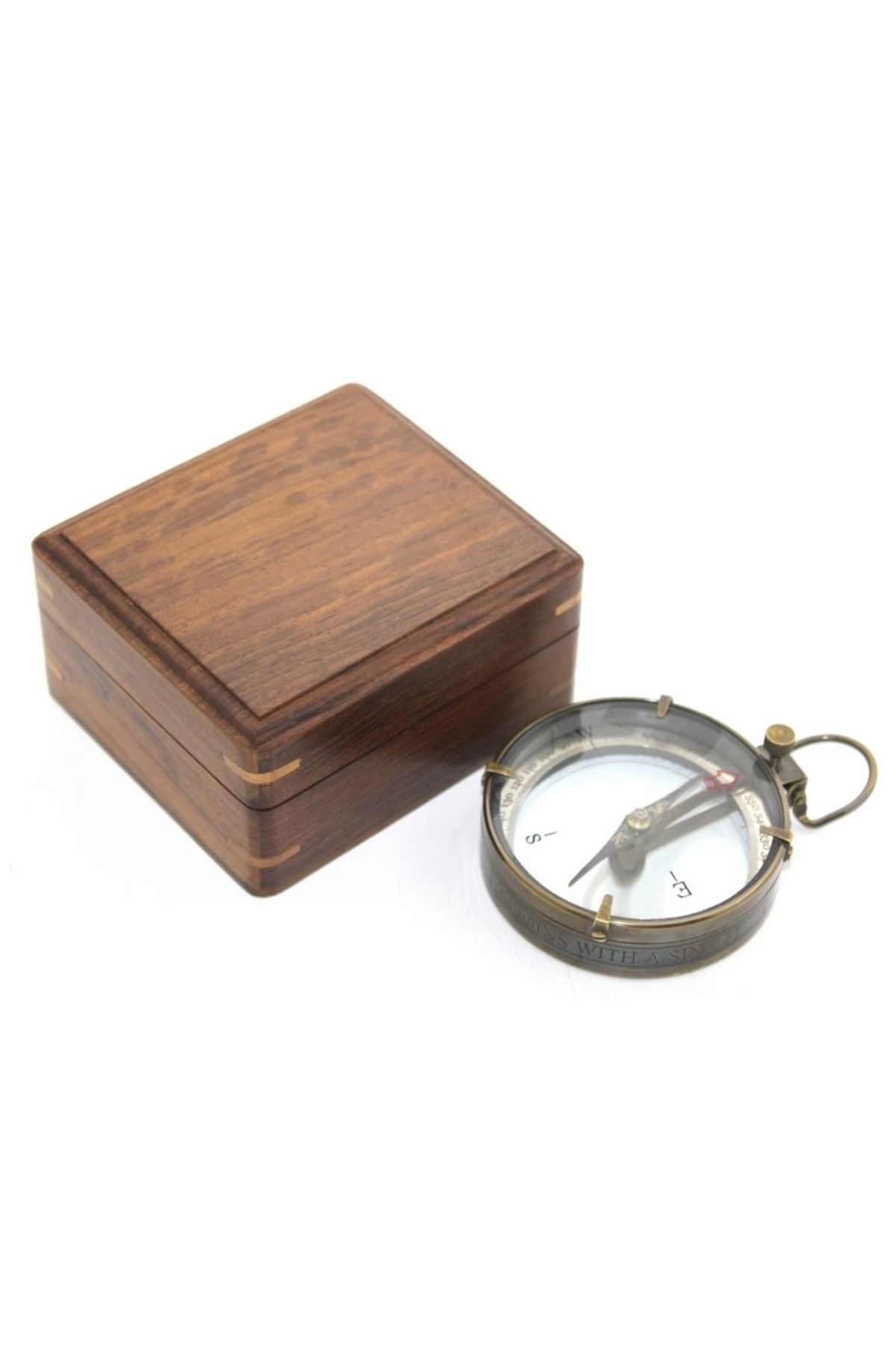 Generic Ahşap Kutulu Pirinç Pusula Model 13